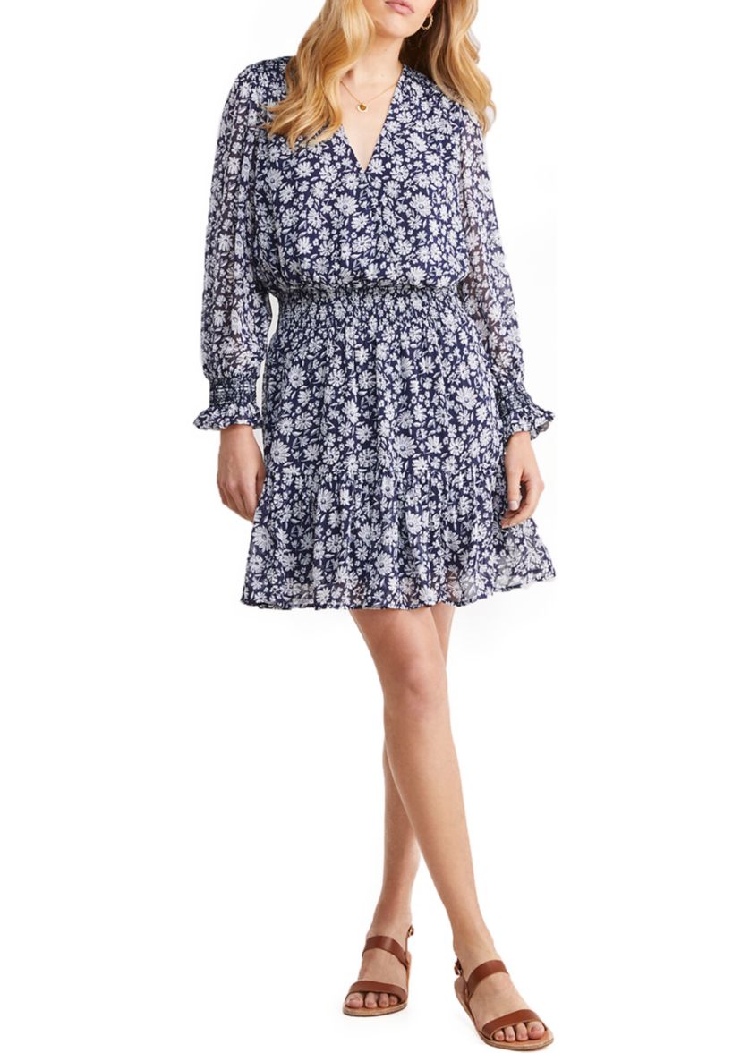 Womens Georgette Smocked Wrap Dress