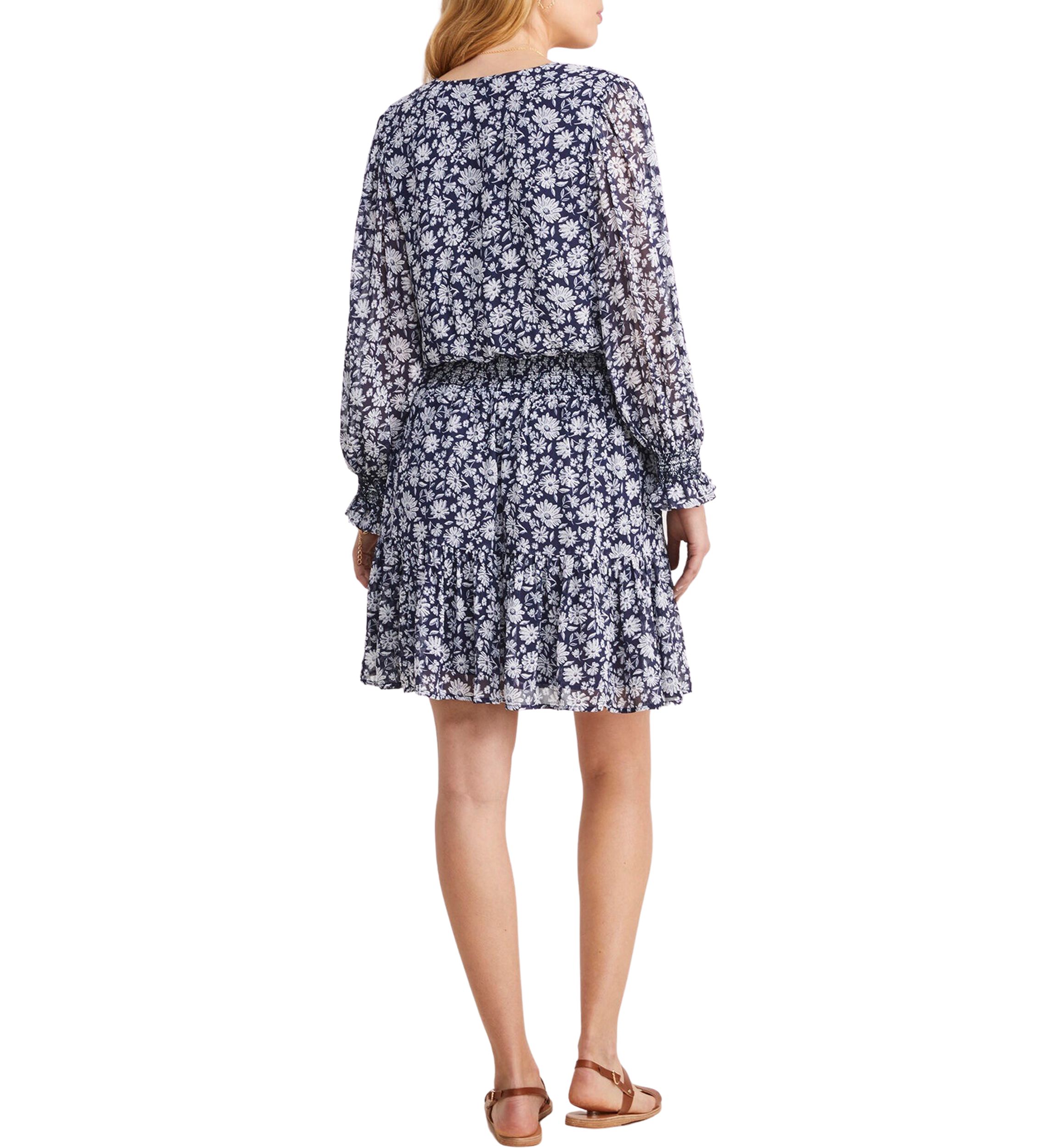 Womens Georgette Smocked Wrap Dress