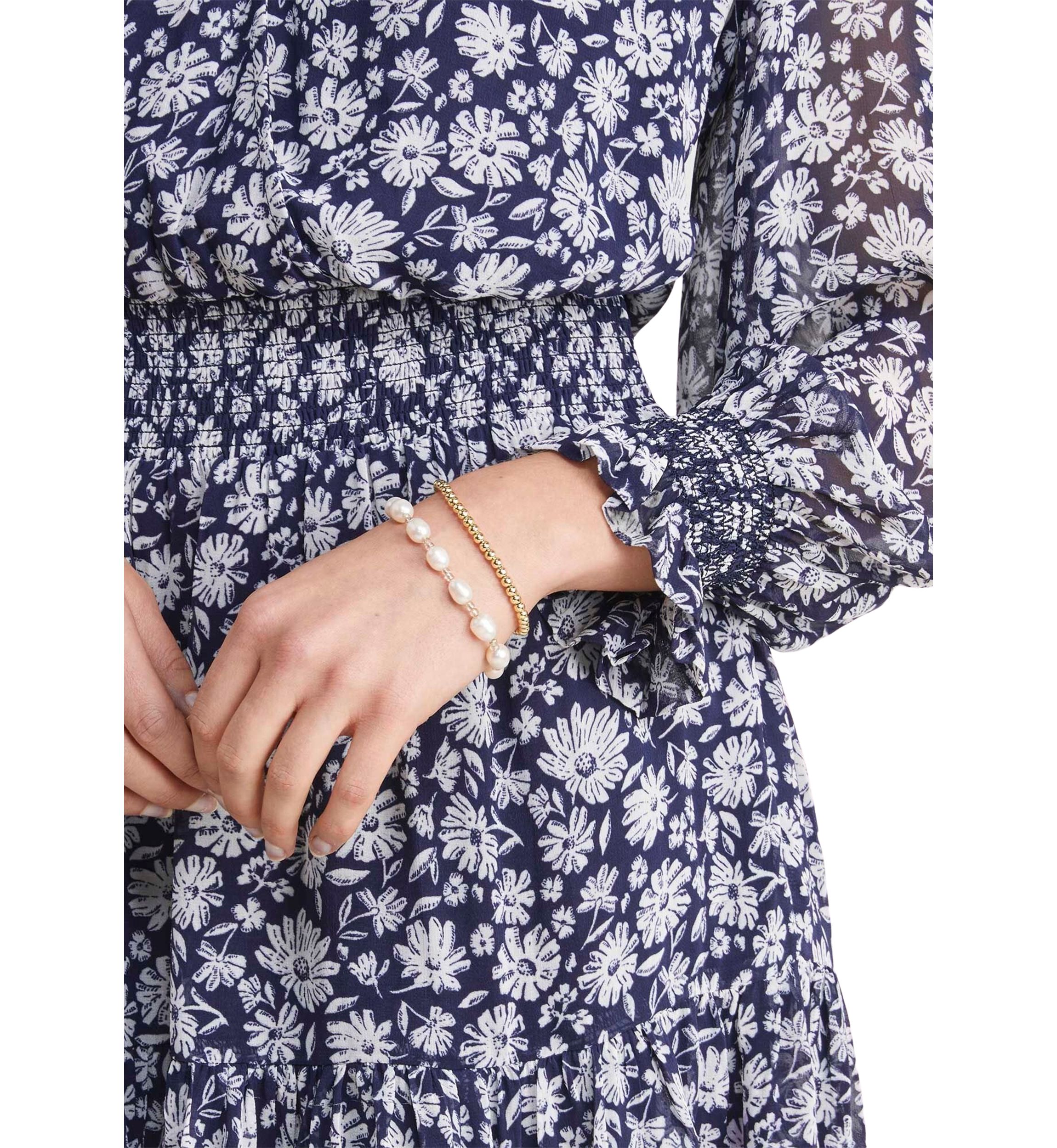 Womens Georgette Smocked Wrap Dress