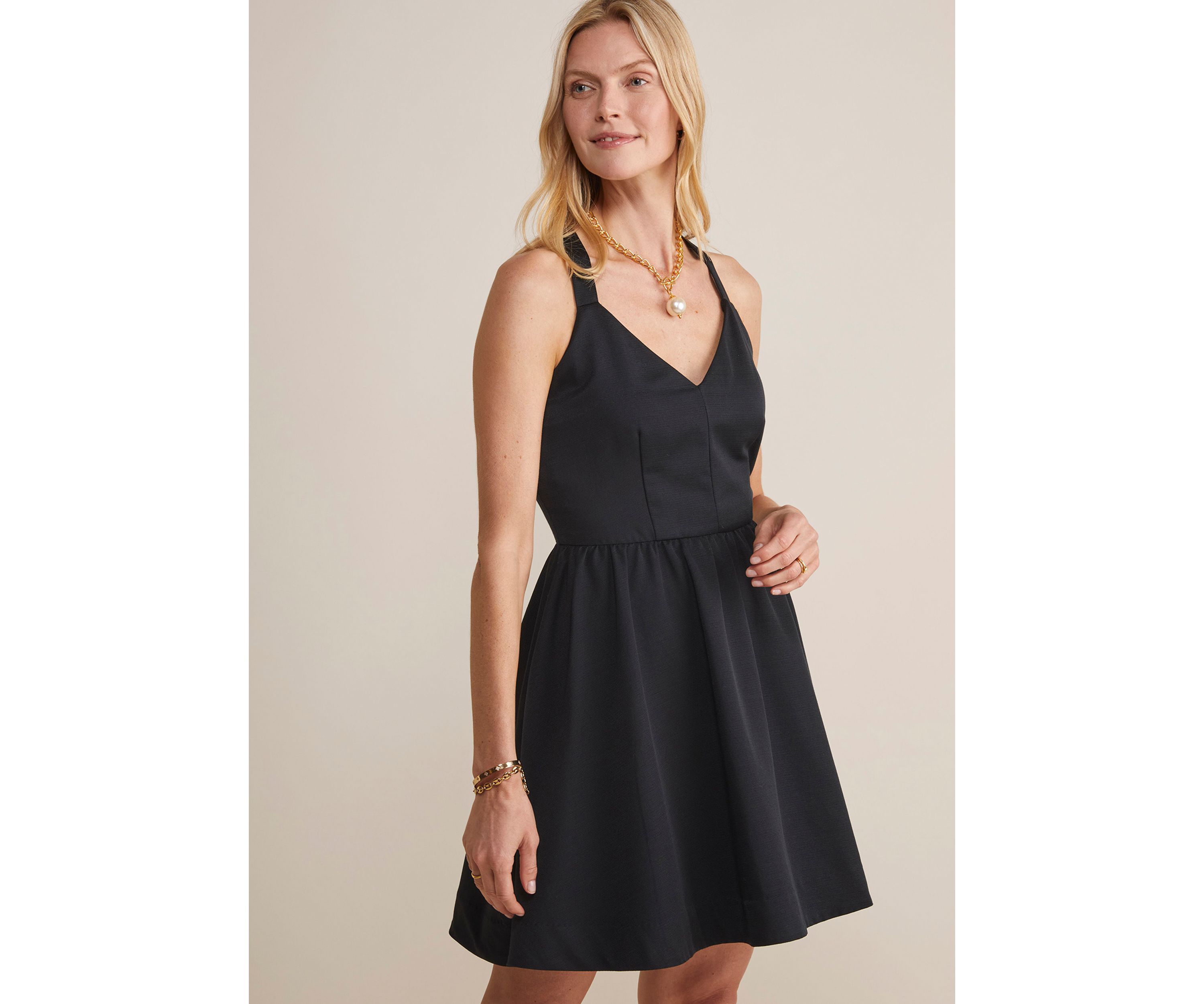 Womens Black Bow Back Fit and Flare Dress