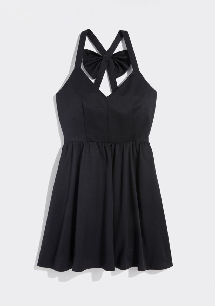 Womens Black Bow Back Fit and Flare Dress