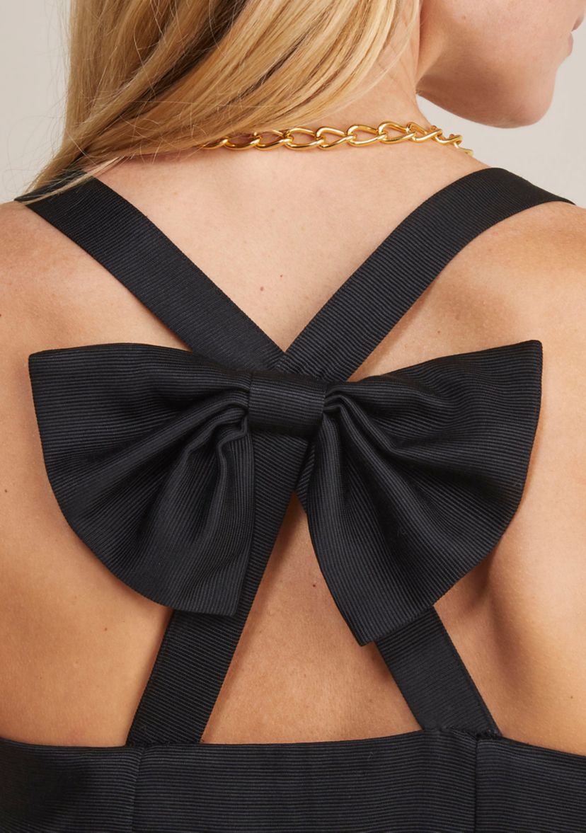 Womens Black Bow Back Fit and Flare Dress