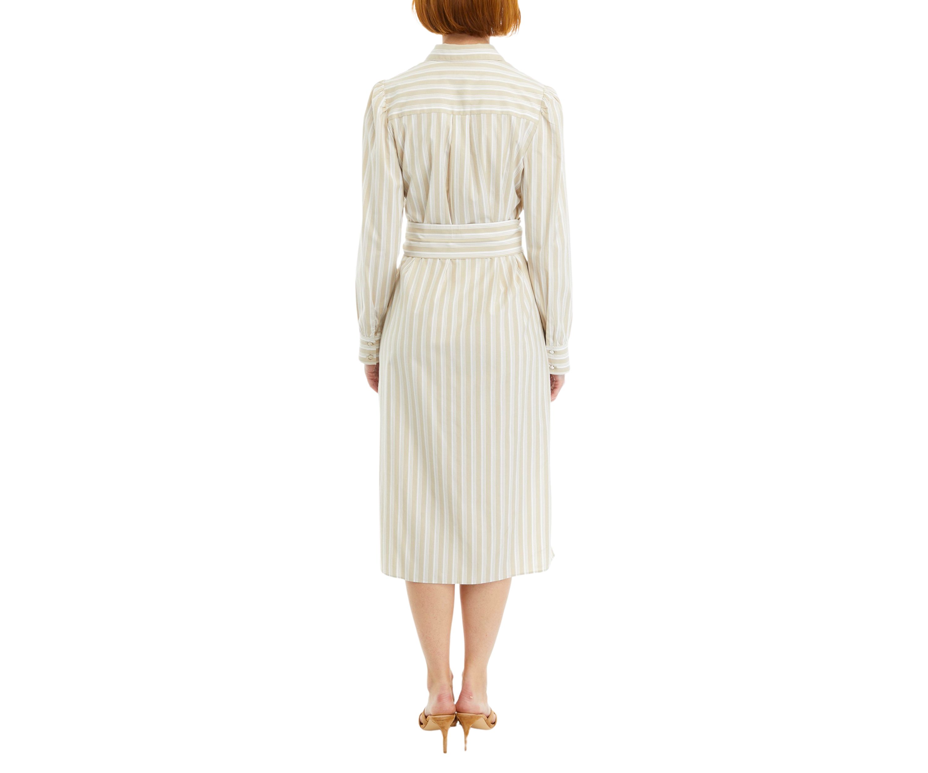 Womens Silk Twill Midi Striped Shirtdress