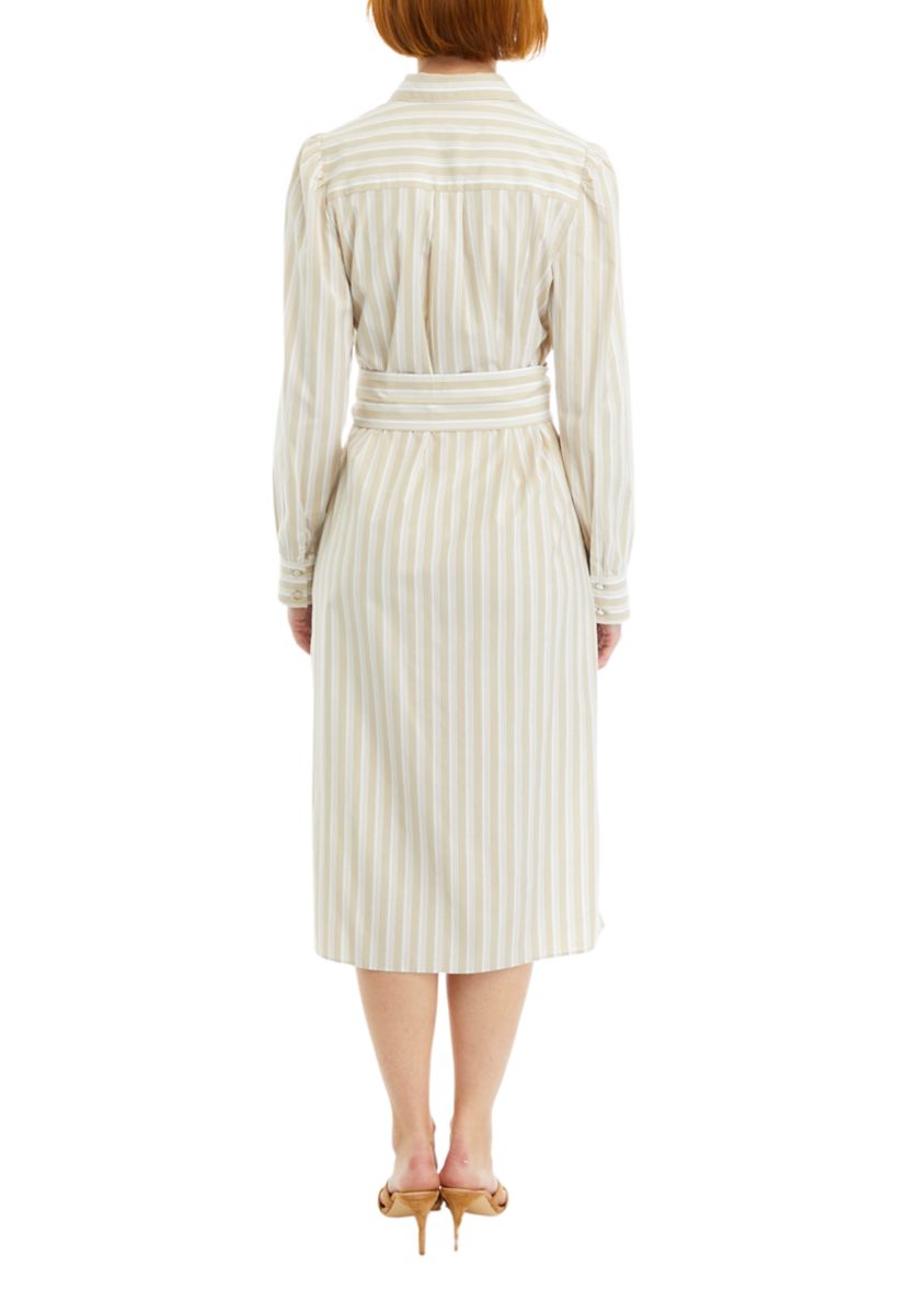 Womens Silk Twill Midi Striped Shirtdress