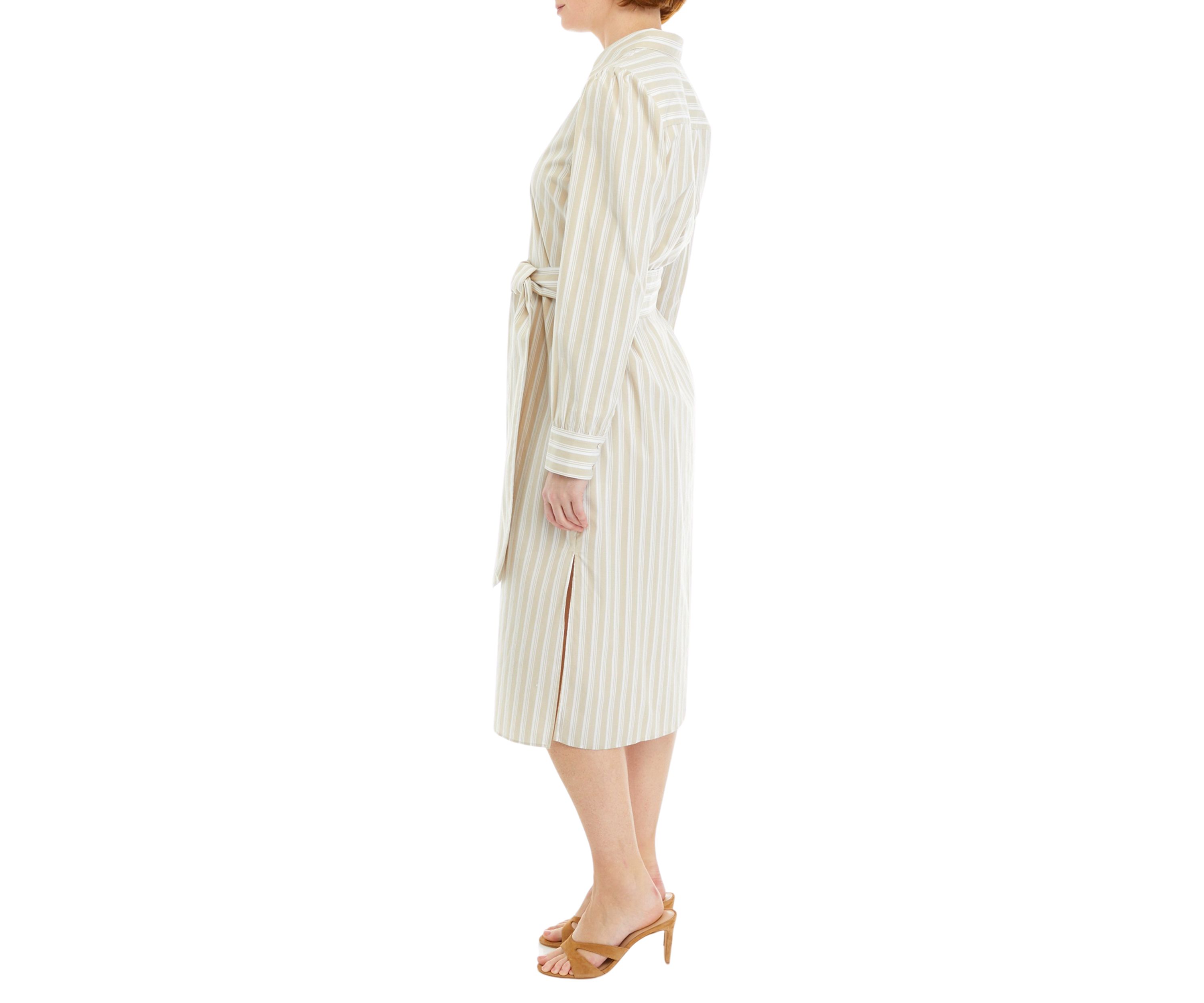 Womens Silk Twill Midi Striped Shirtdress