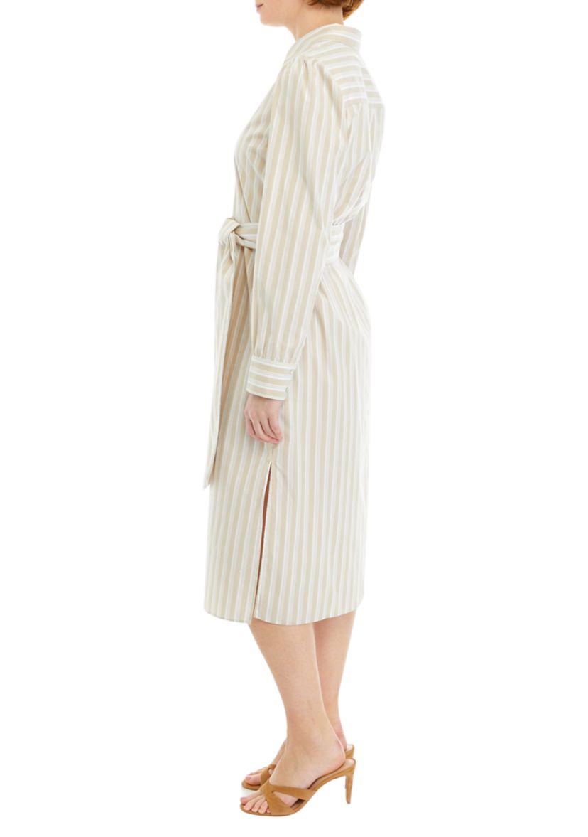 Womens Silk Twill Midi Striped Shirtdress