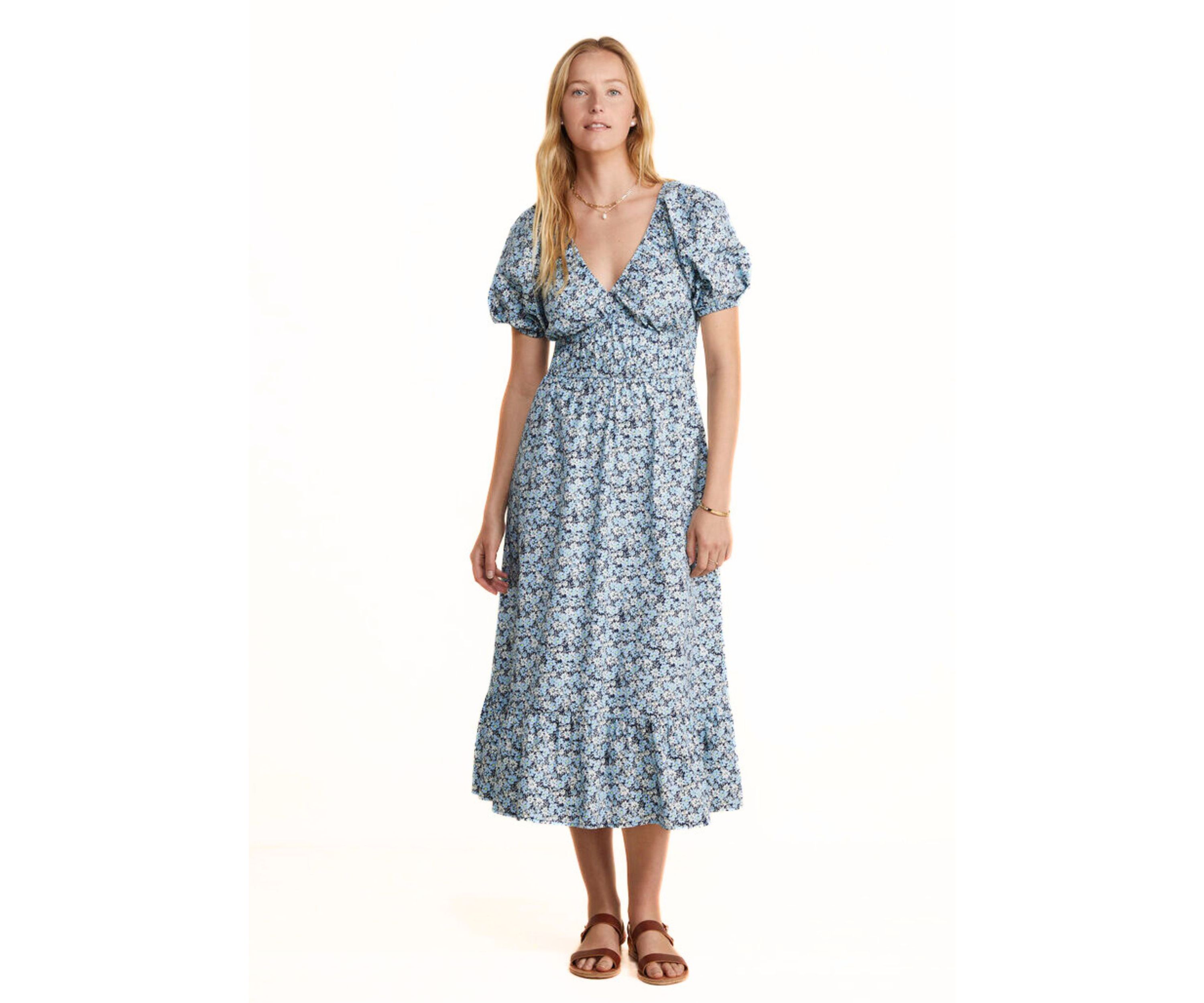Womens Poplin V-Neck Midi Dress