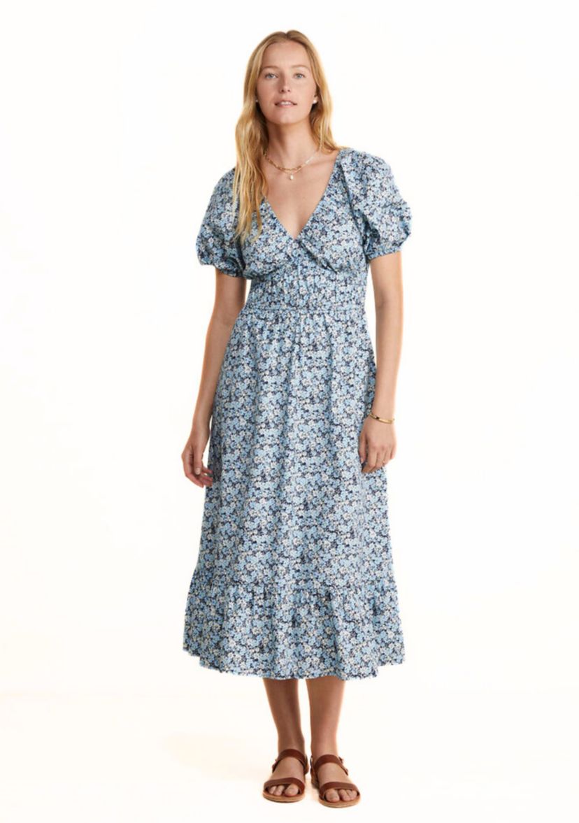 Womens Poplin V-Neck Midi Dress