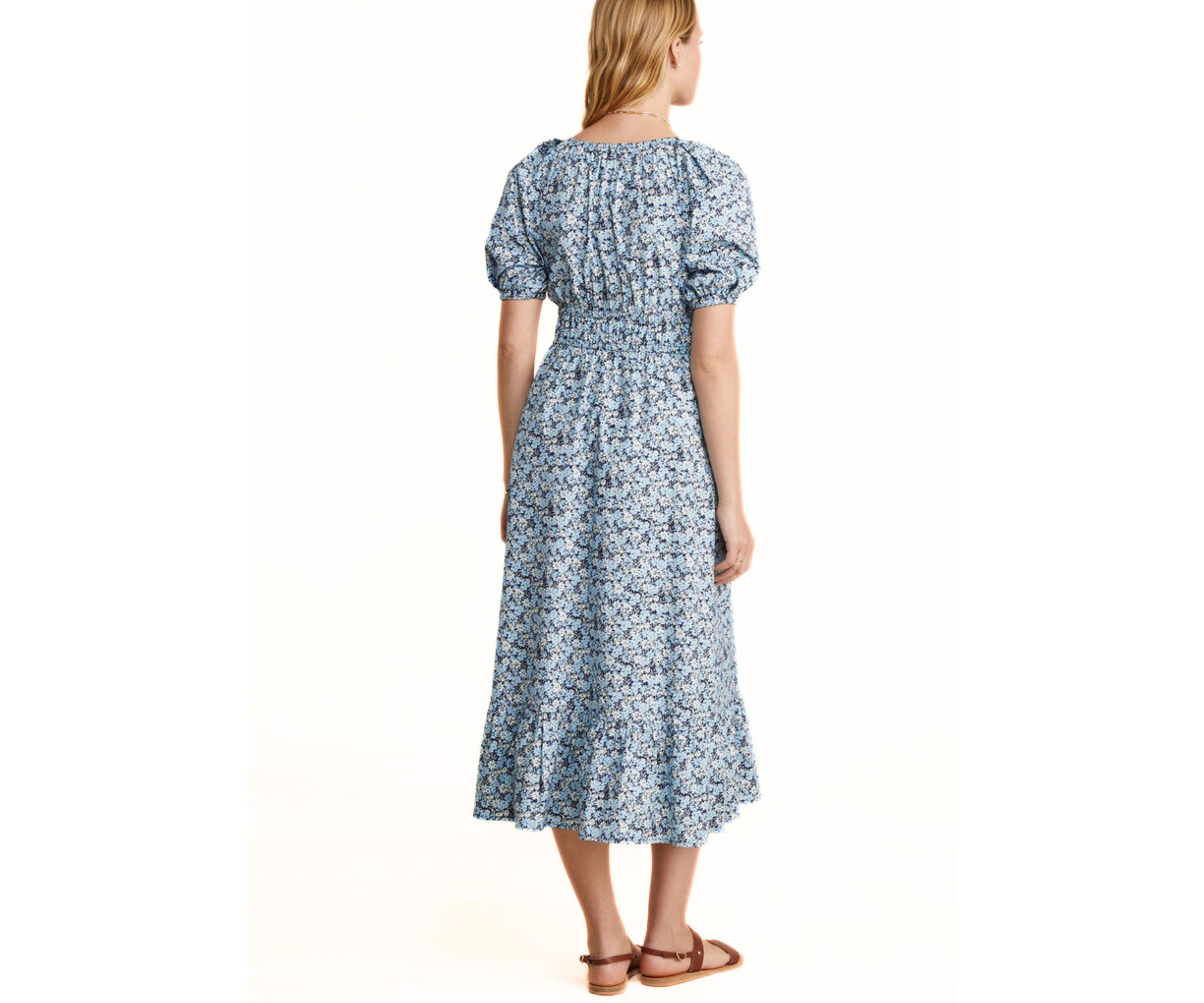 Womens Poplin V-Neck Midi Dress