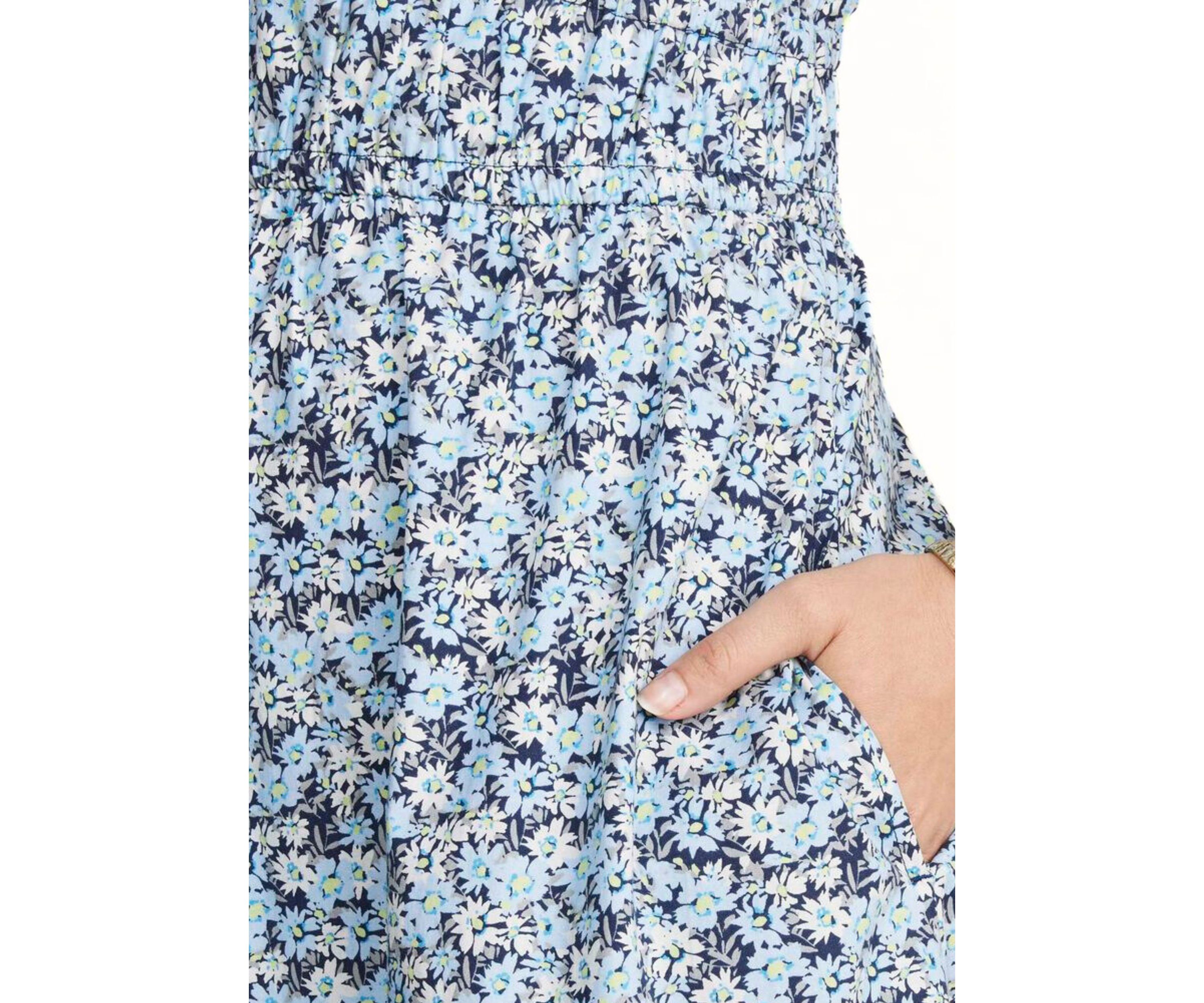 Womens Poplin V-Neck Midi Dress