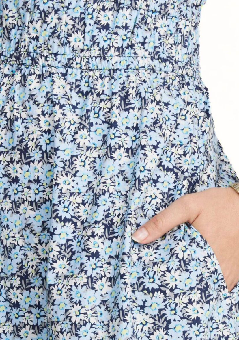 Womens Poplin V-Neck Midi Dress
