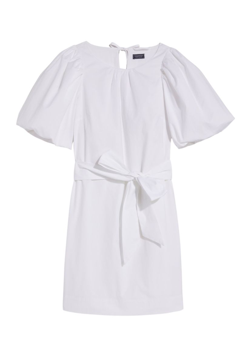 Womens Poplin Puff Sleeve Shift Dress