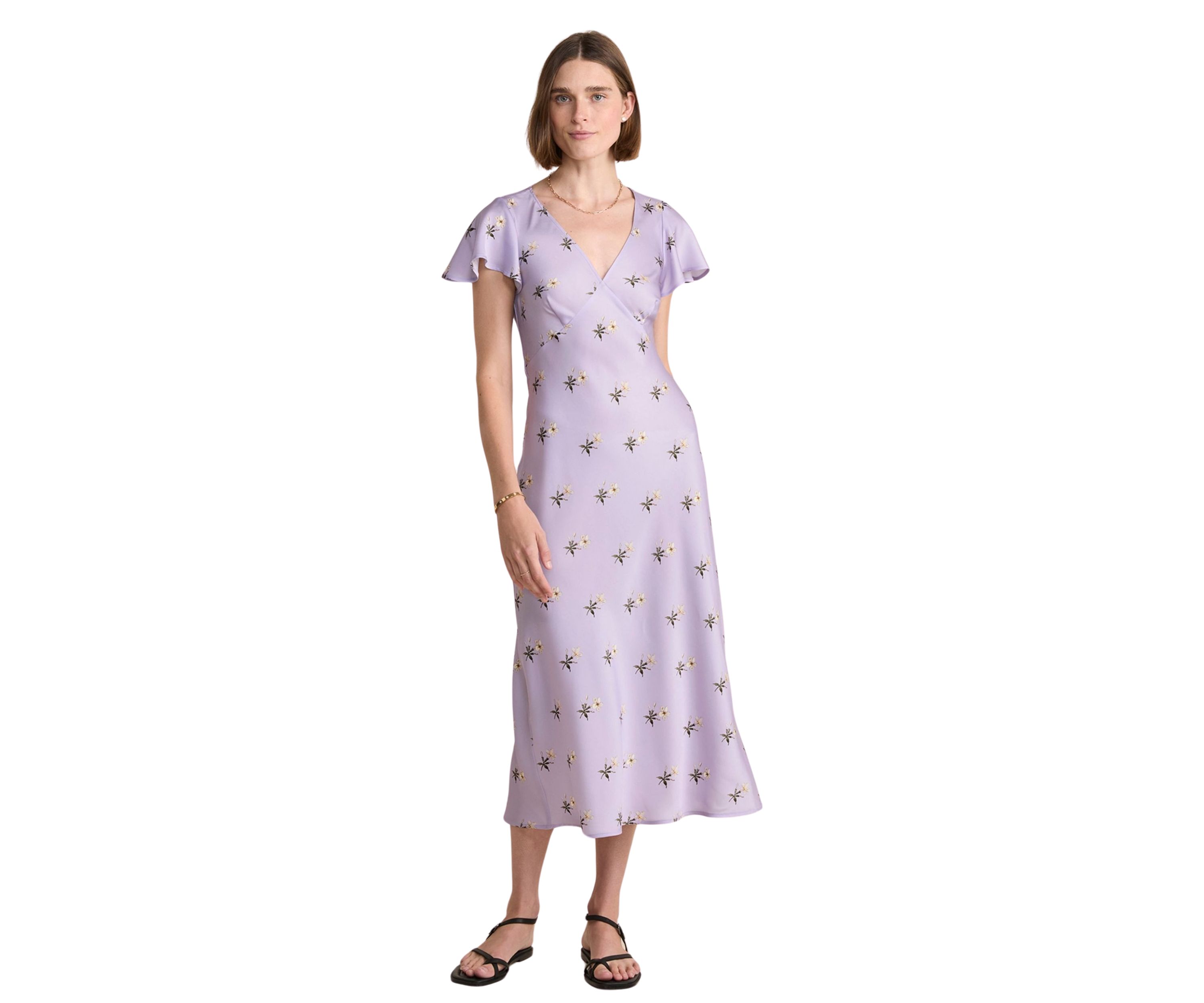 Womens Floral Printed Satin Midi Dress