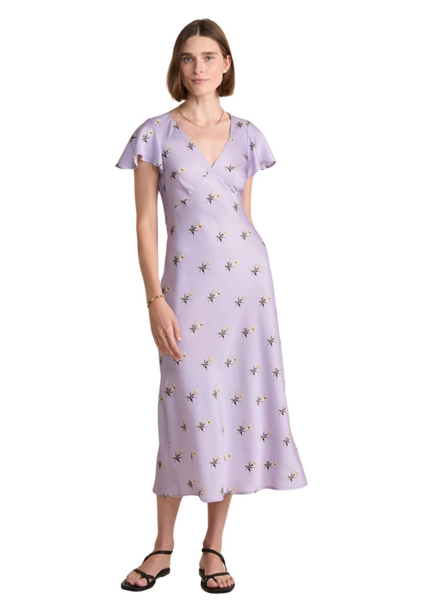 Womens Floral Printed Satin Midi Dress