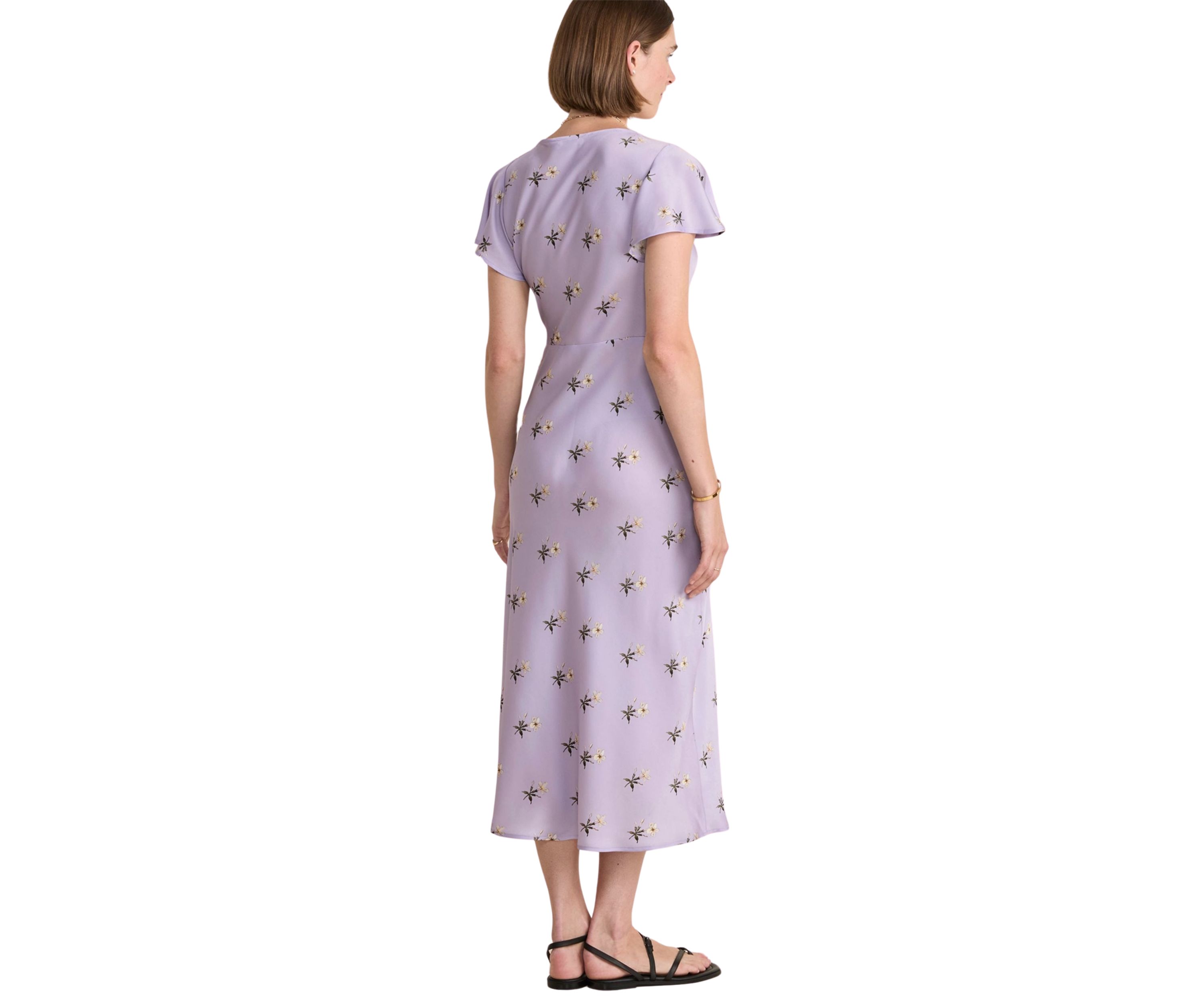 Womens Floral Printed Satin Midi Dress