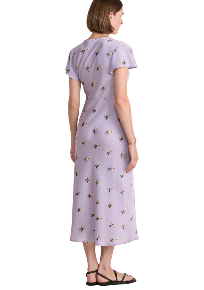 Womens Floral Printed Satin Midi Dress