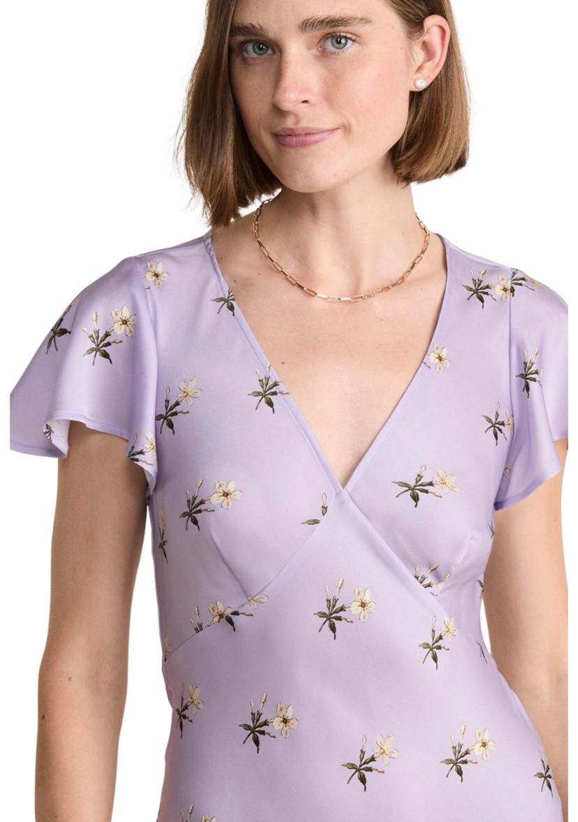 Womens Floral Printed Satin Midi Dress