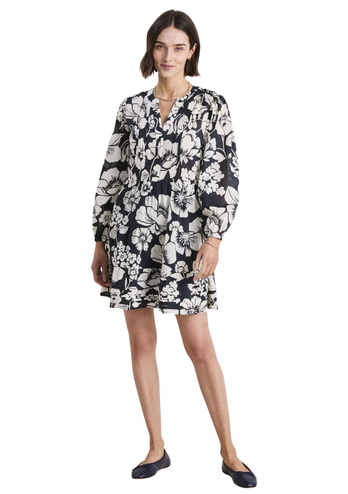 Womens Tessa Long Sleeve Pintuck Tiered Dress 