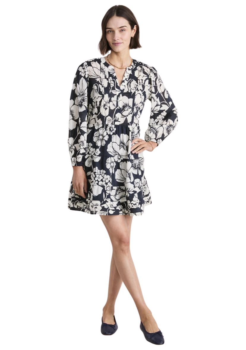 Womens Tessa Long Sleeve Pintuck Tiered Dress 