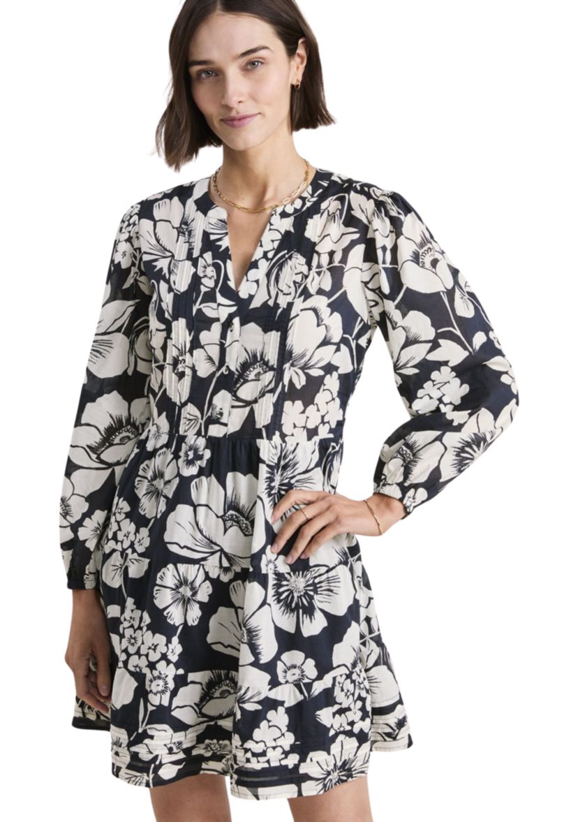 Womens Tessa Long Sleeve Pintuck Tiered Dress 