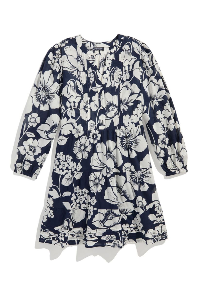 Womens Tessa Long Sleeve Pintuck Tiered Dress 