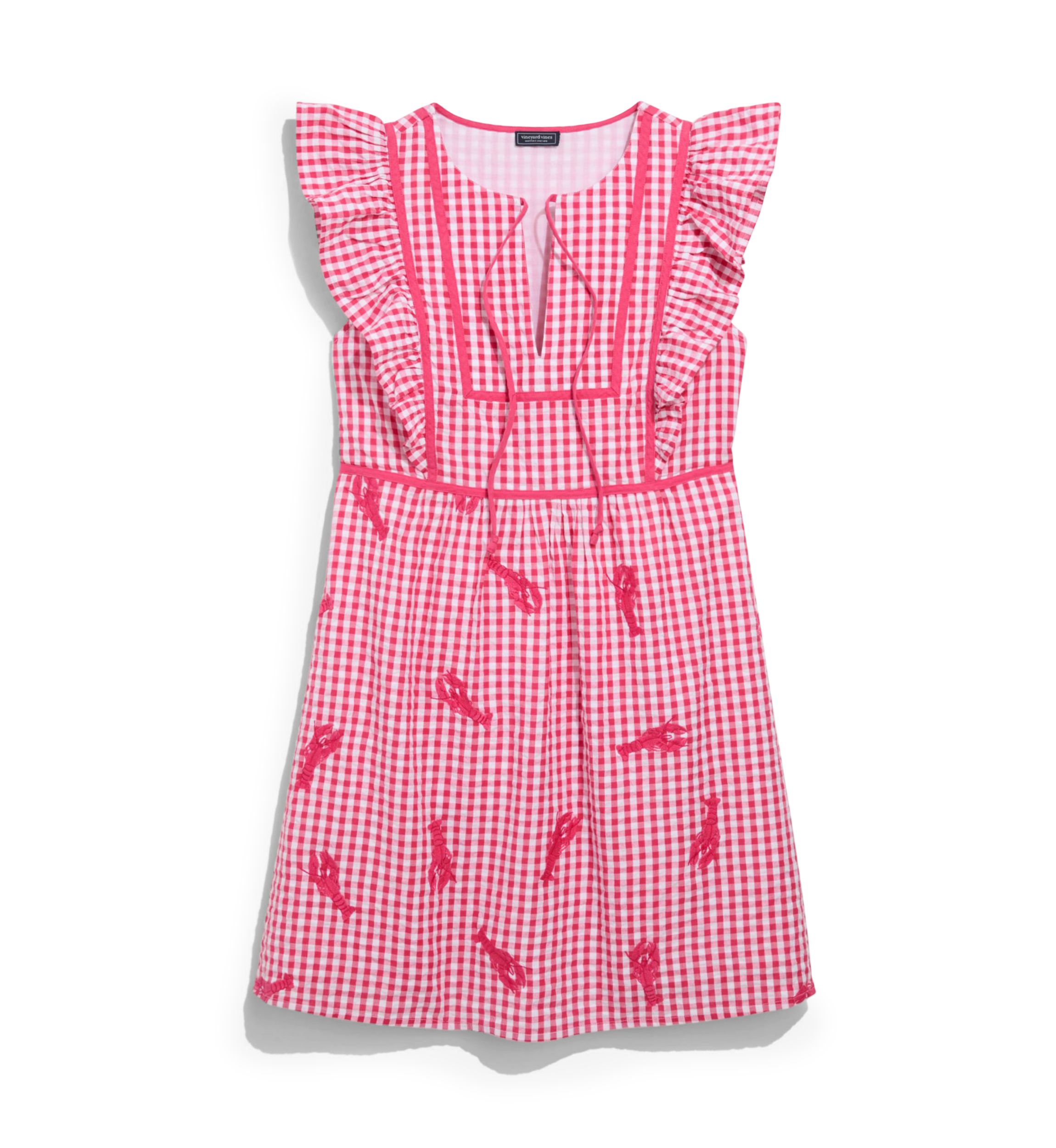 Womens Bibbed Printed Flutter Sleeve Dress