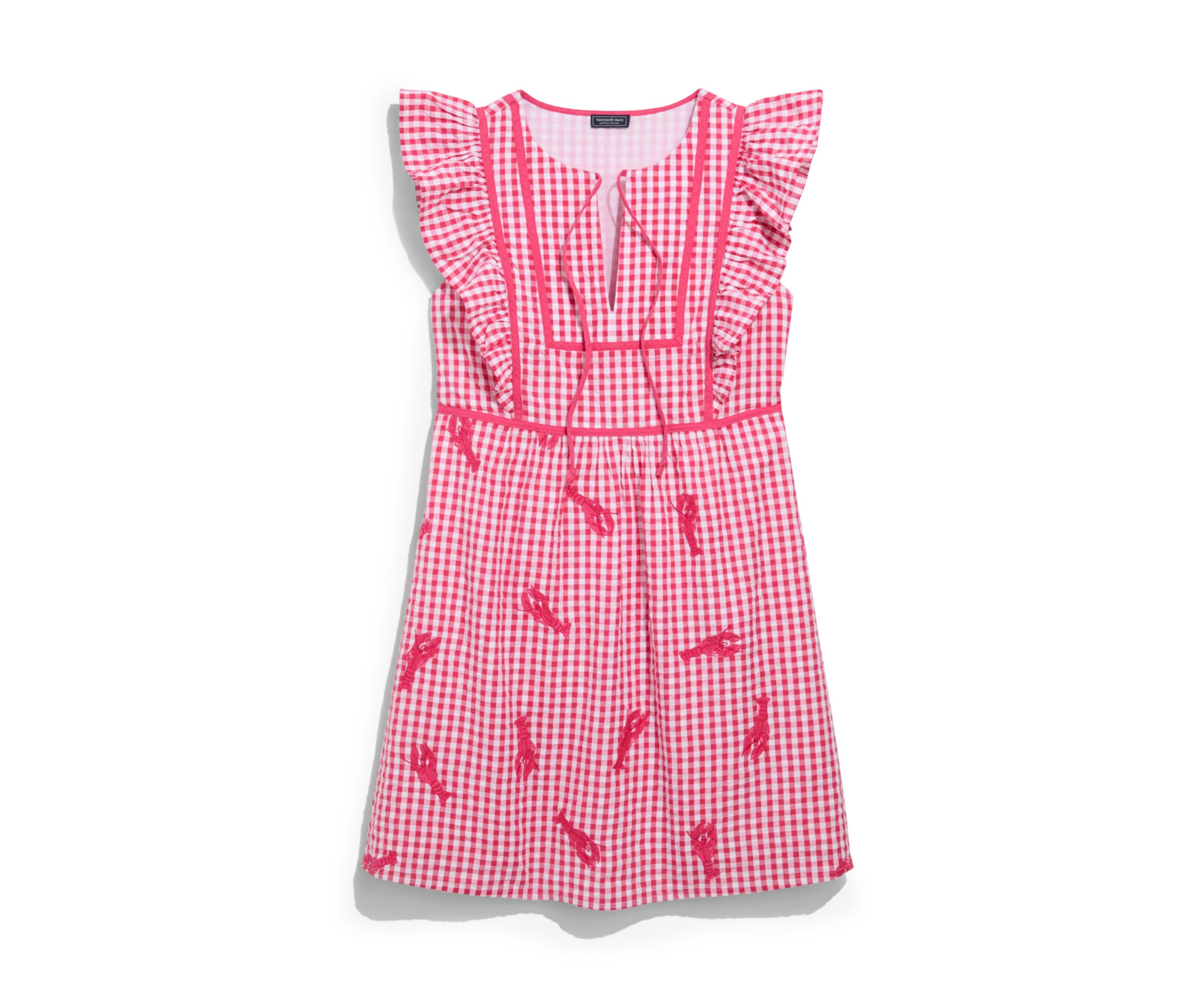 Womens Bibbed Printed Flutter Sleeve Dress