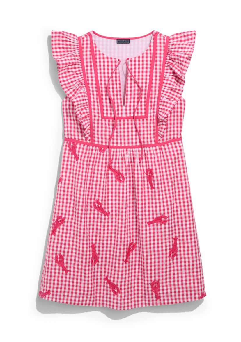 Womens Bibbed Printed Flutter Sleeve Dress