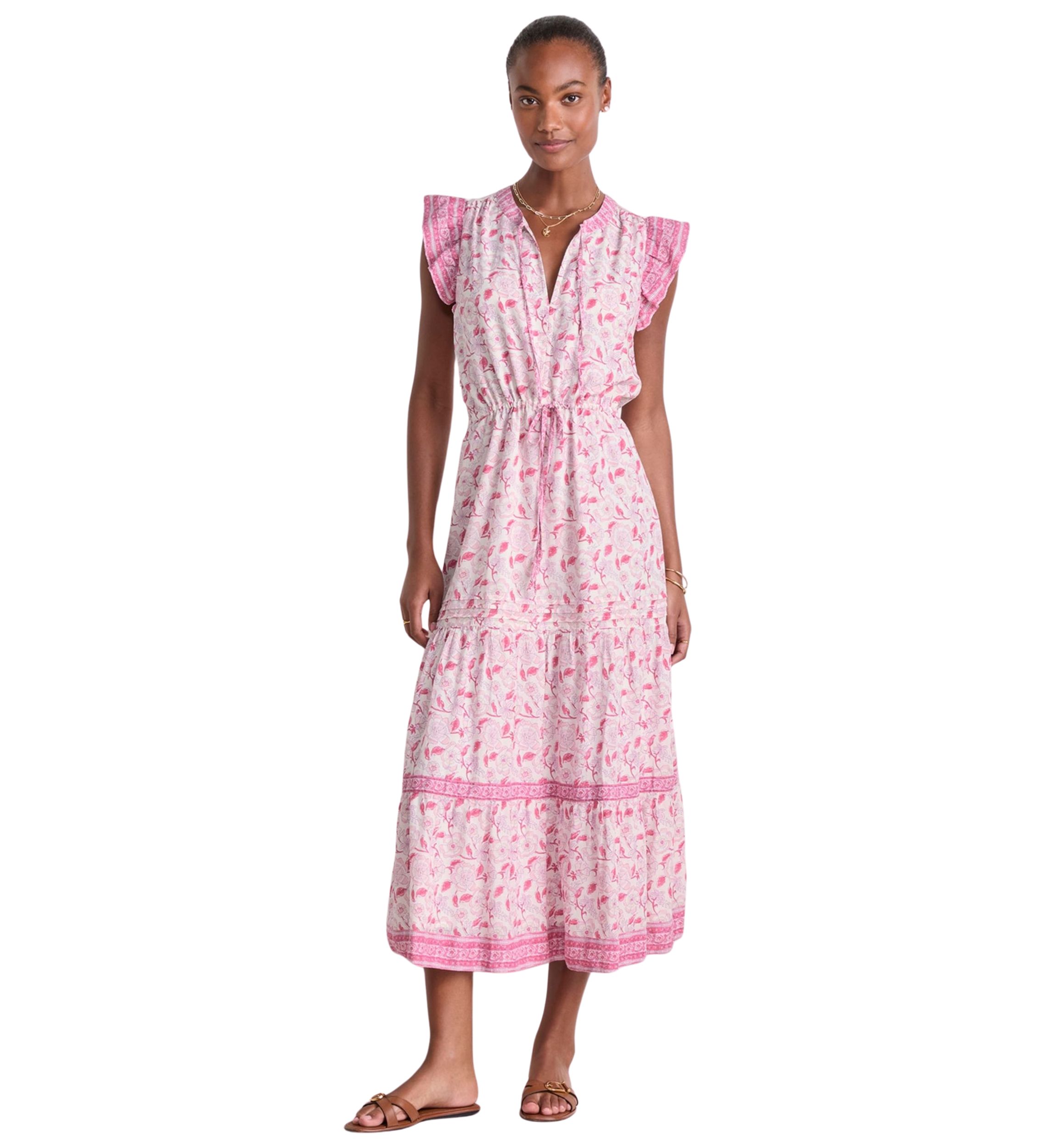 Womens Abigail Tie Waist Flutter Sleeve Maxi Dress