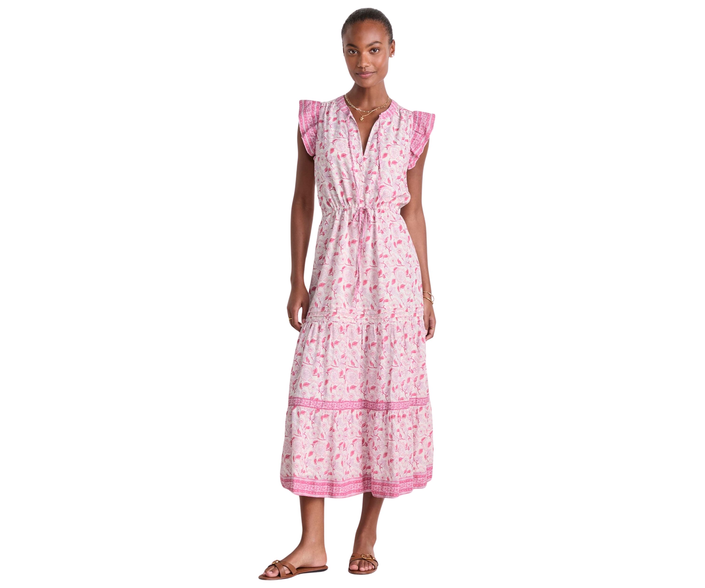 Womens Abigail Tie Waist Flutter Sleeve Maxi Dress