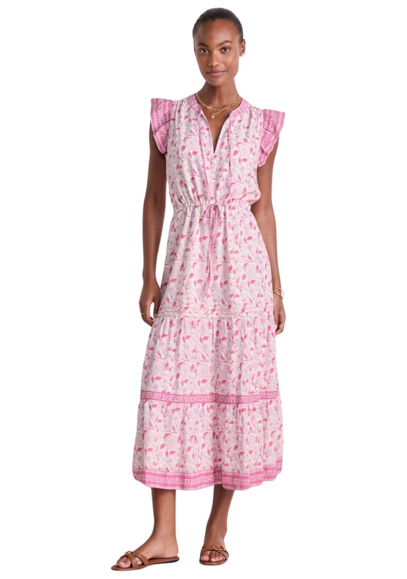 Womens Abigail Tie Waist Flutter Sleeve Maxi Dress