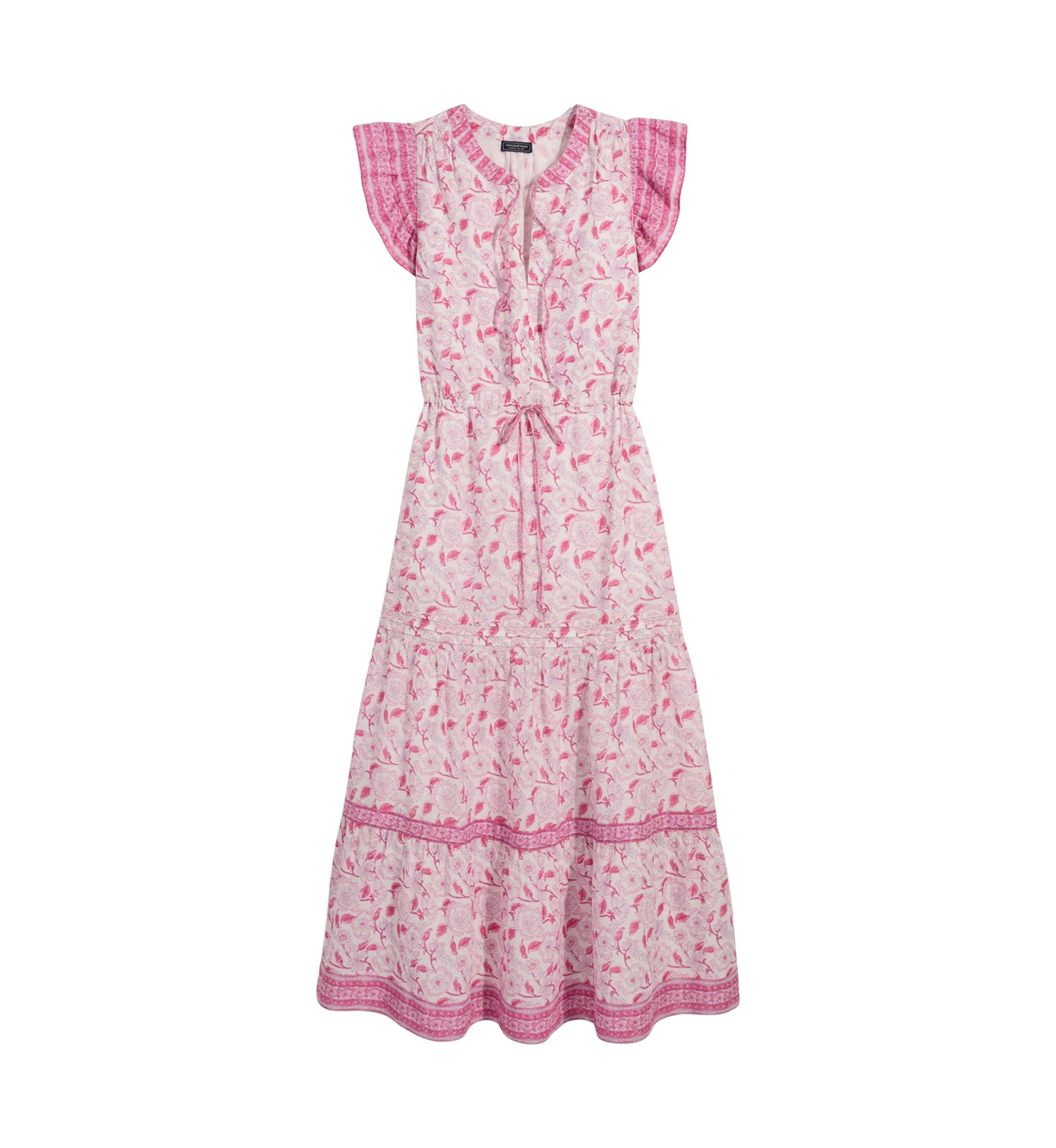 Womens Abigail Tie Waist Flutter Sleeve Maxi Dress