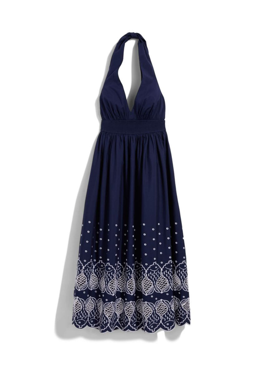 Womens Printed Eyelet Dress