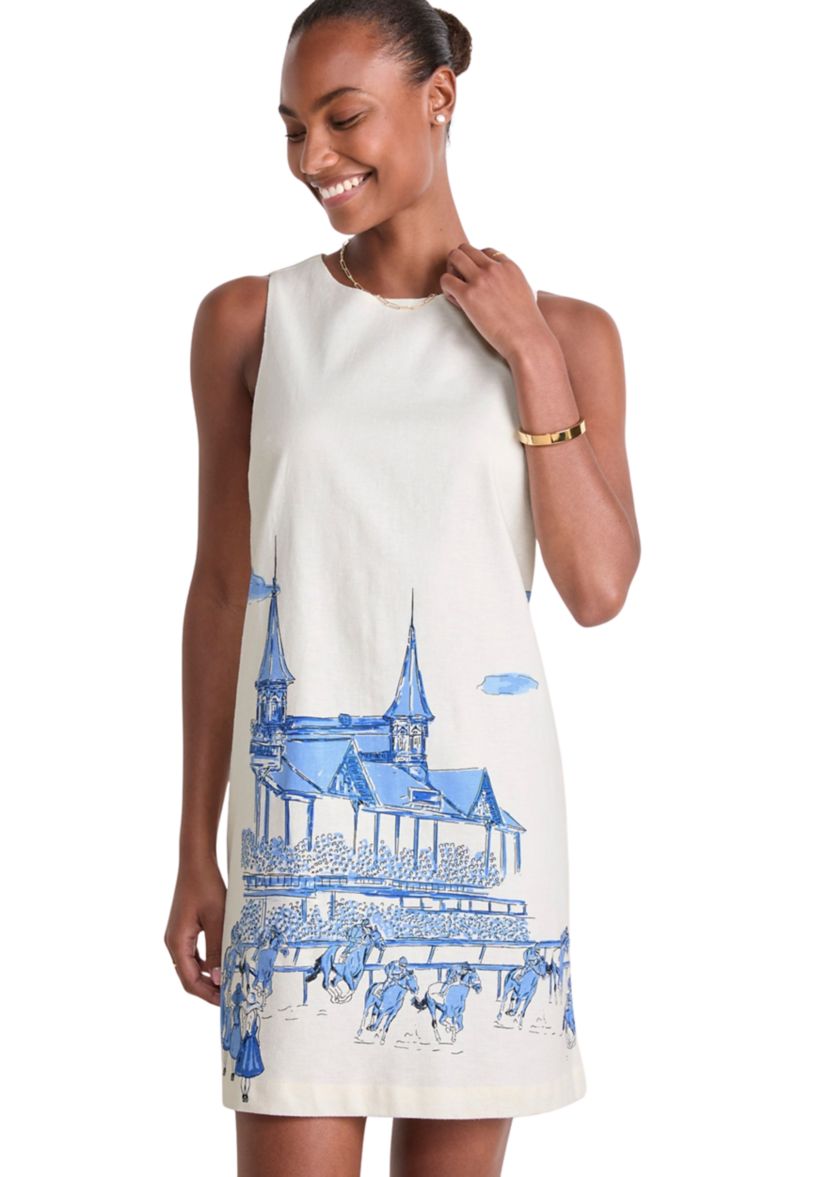 Womens Sleeveless Linen Toile Shift Dress