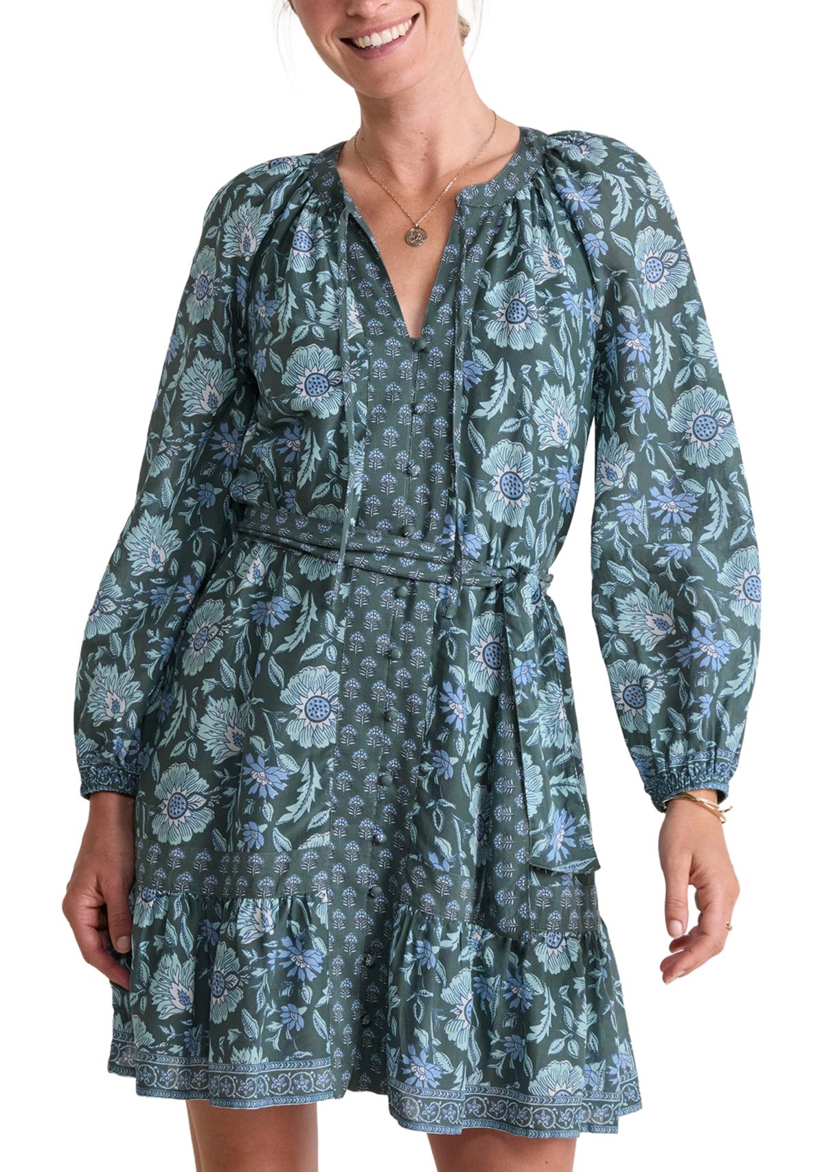 Womens Long Blouson Sleeve Printed Dress