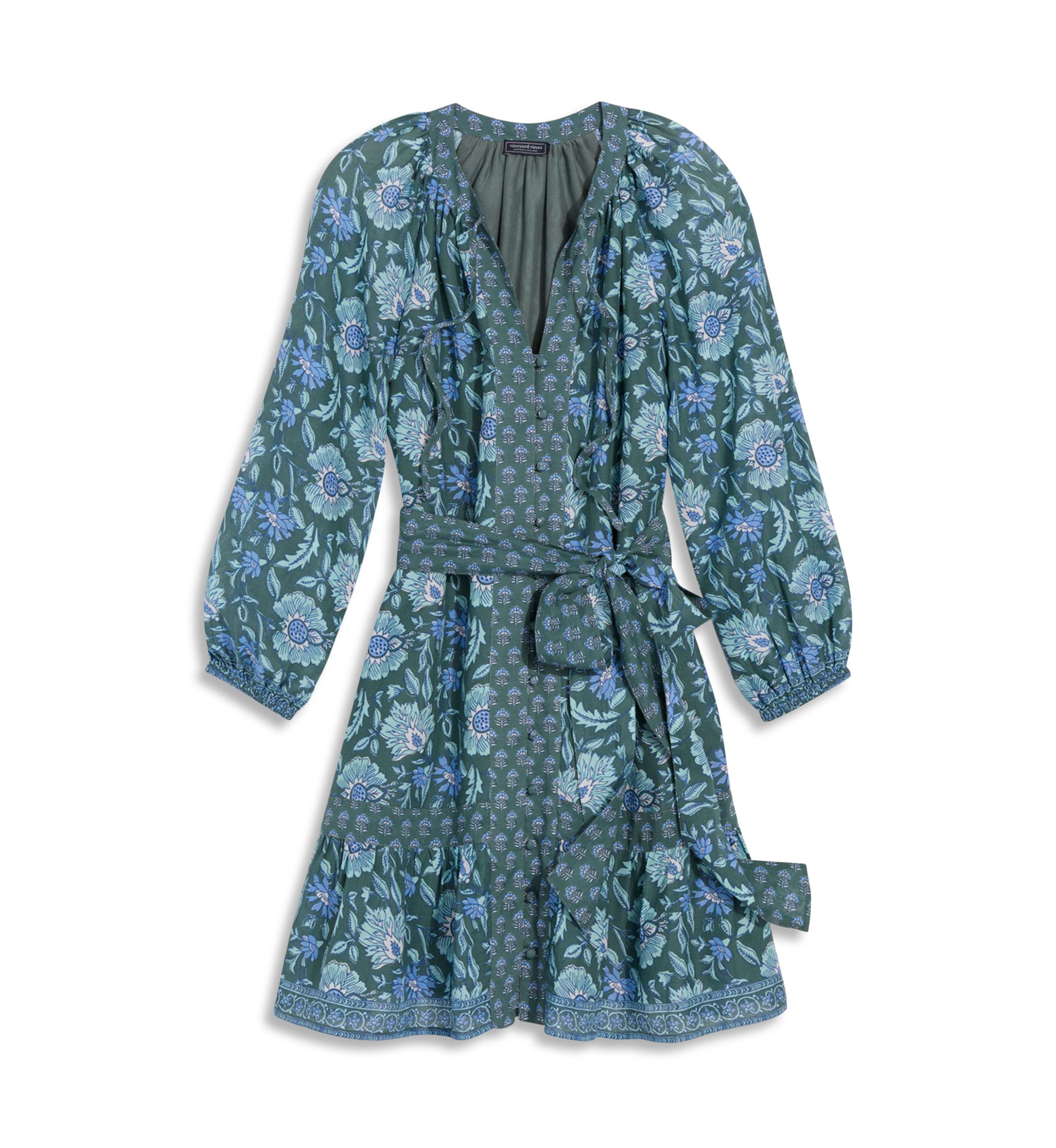Womens Long Blouson Sleeve Printed Dress
