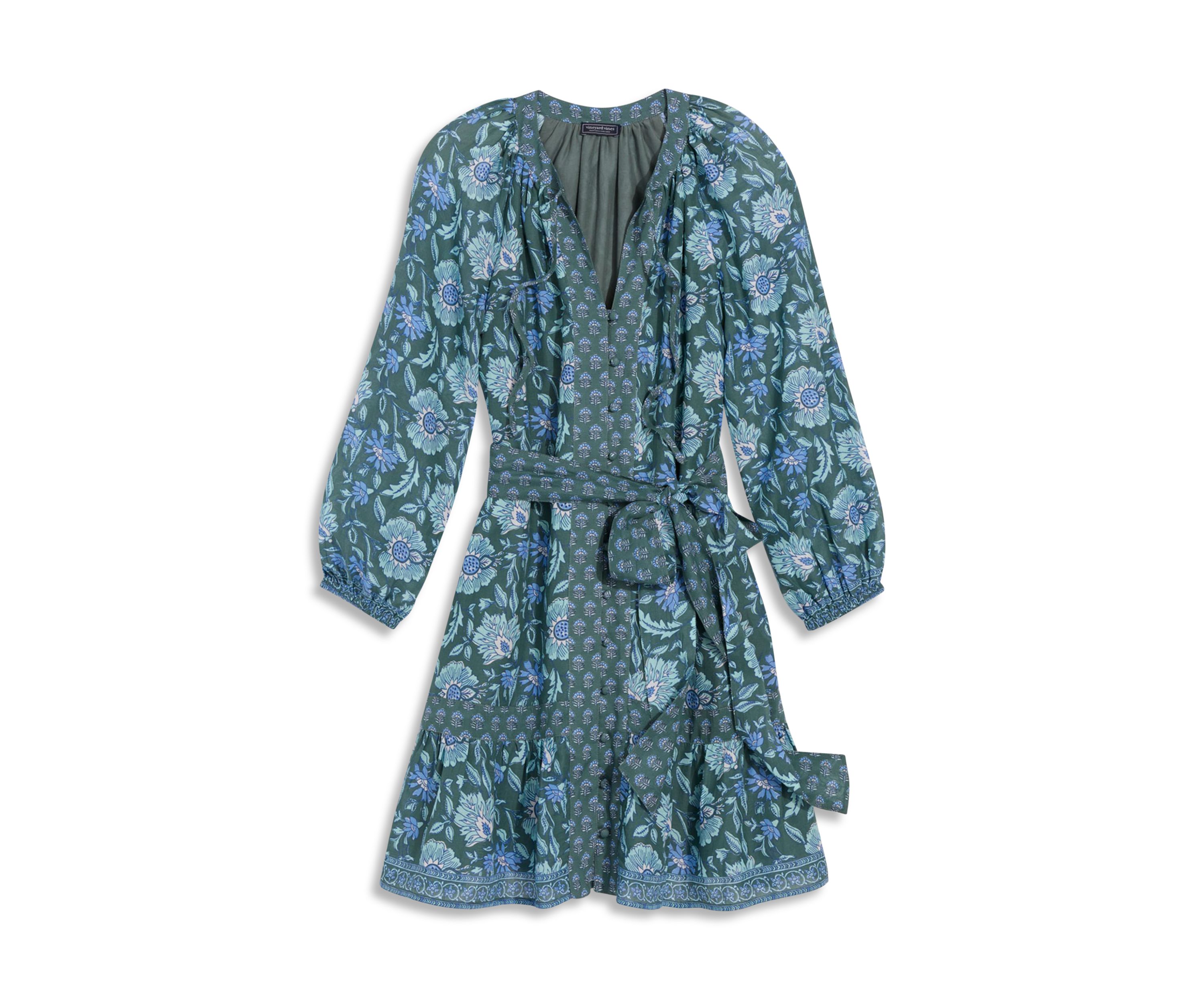 Womens Long Blouson Sleeve Printed Dress