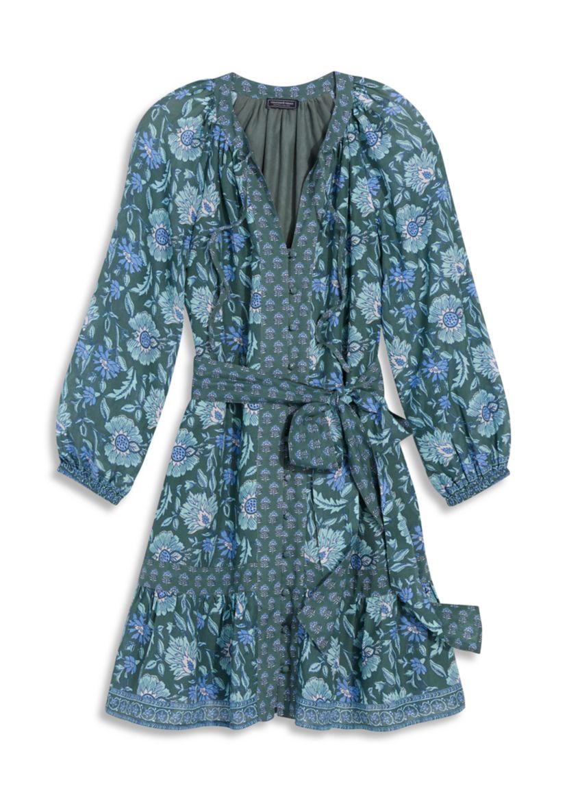 Womens Long Blouson Sleeve Printed Dress