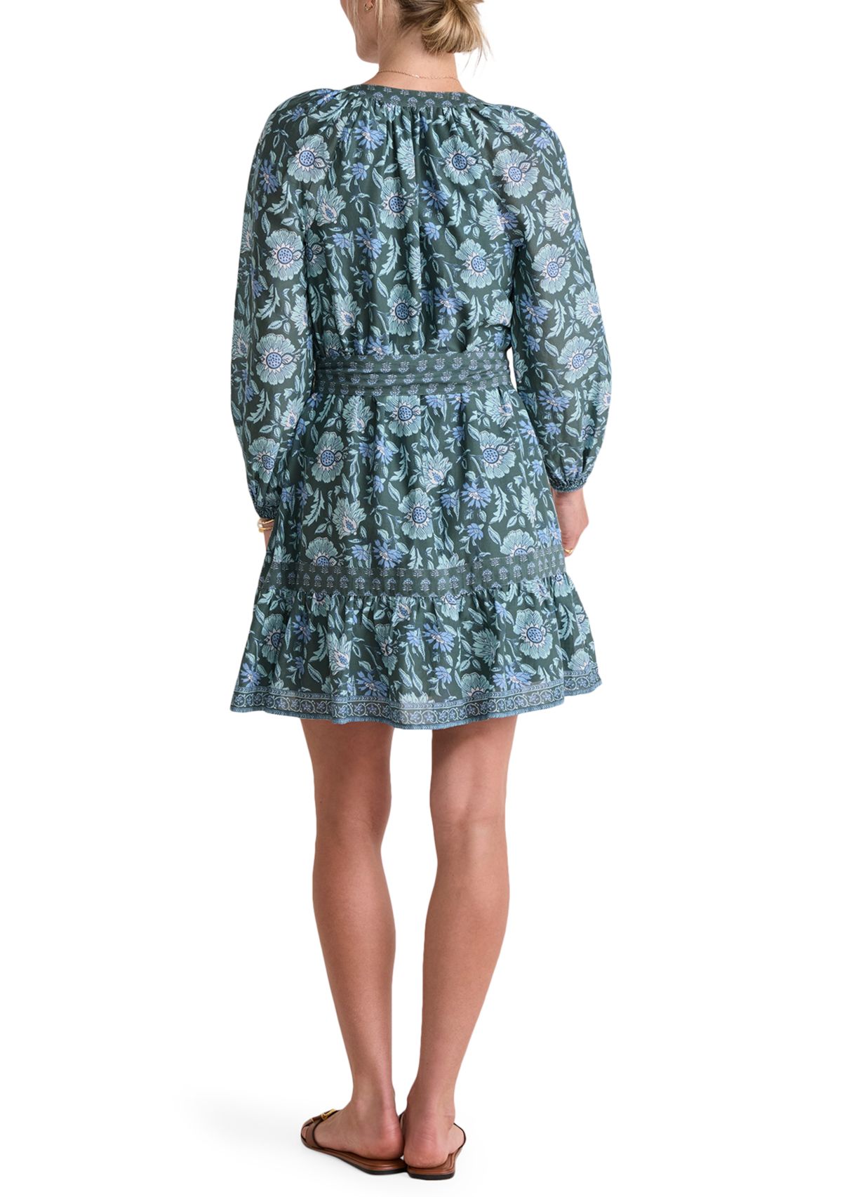 Womens Long Blouson Sleeve Printed Dress