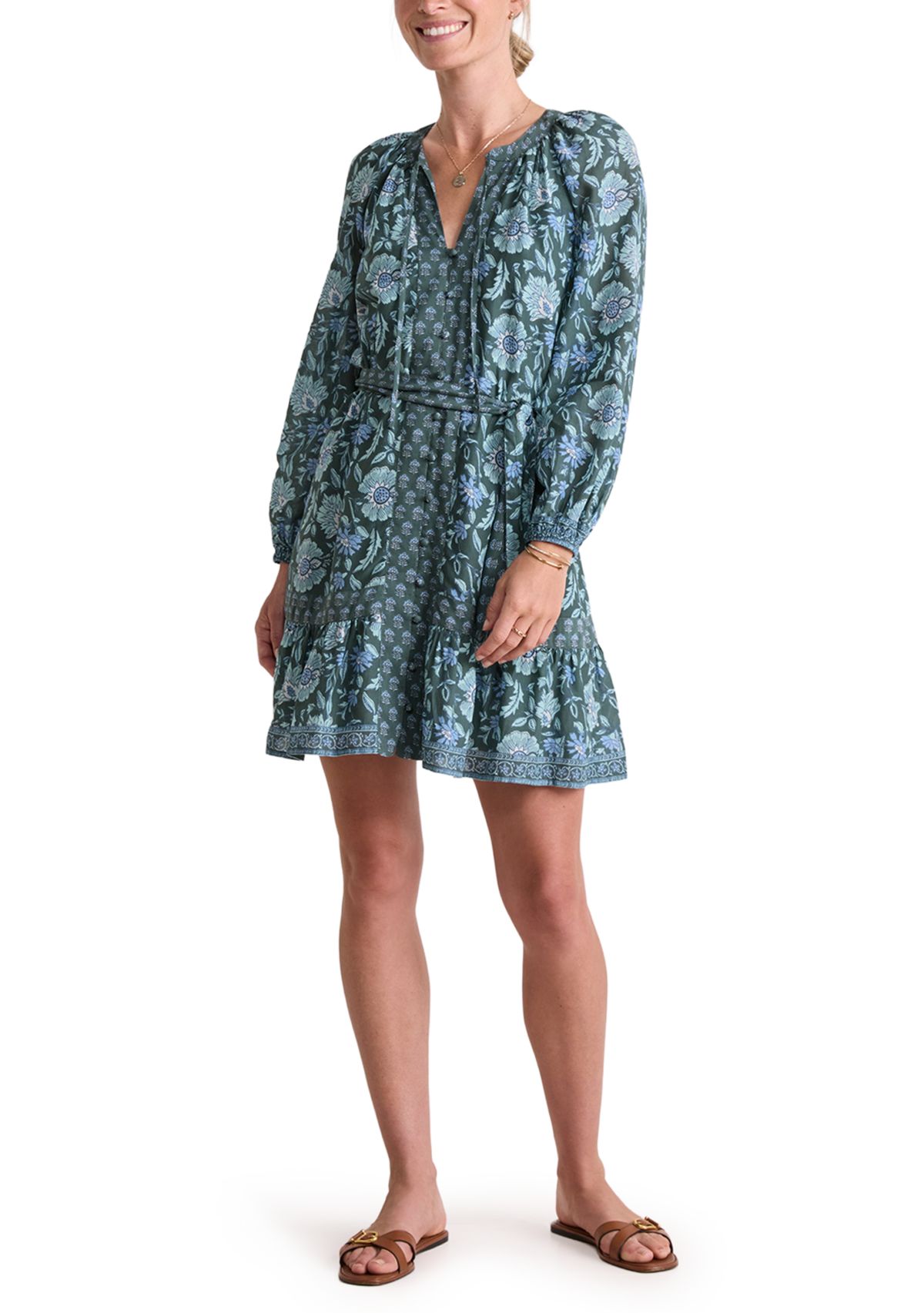 Womens Long Blouson Sleeve Printed Dress