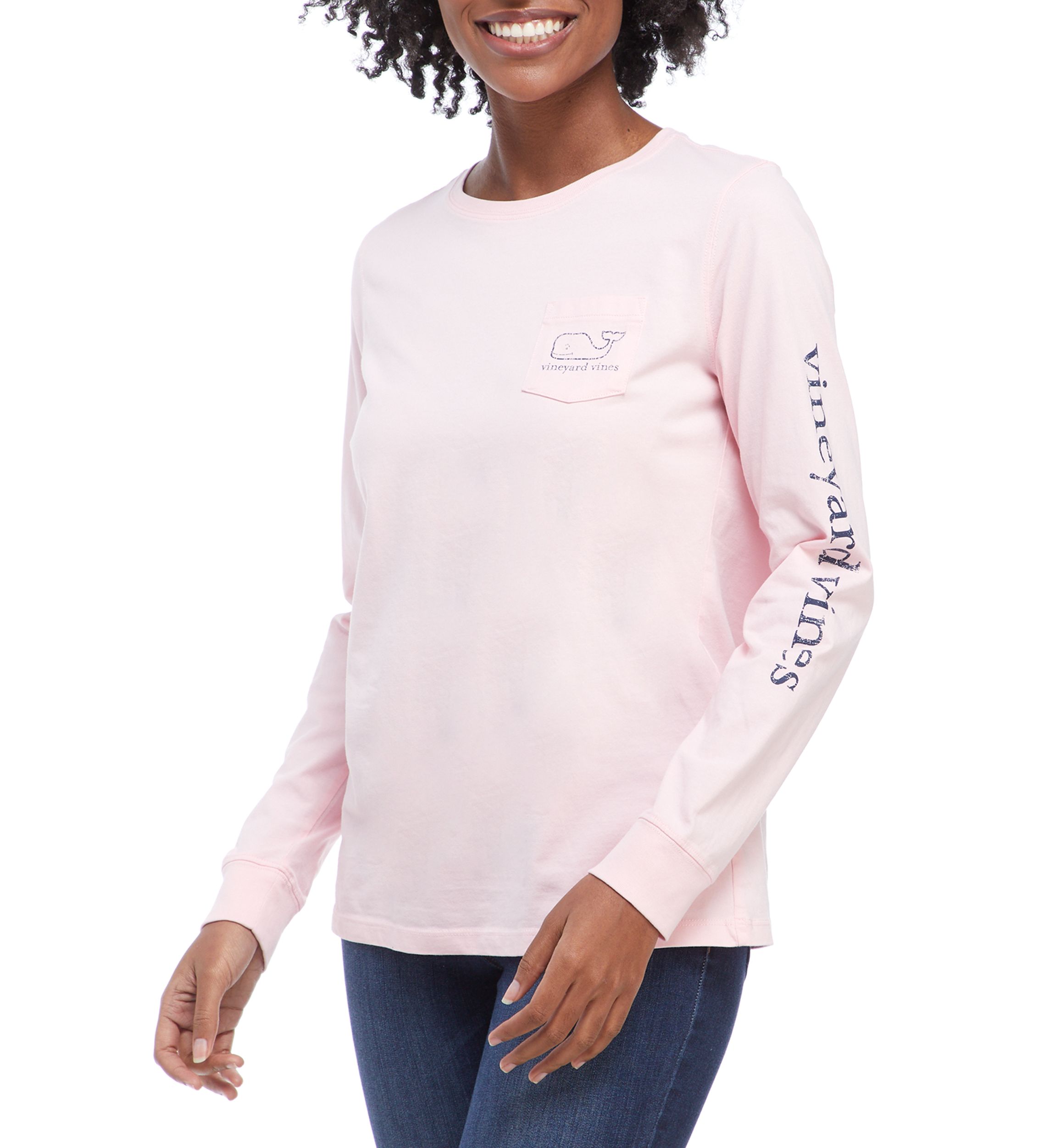 Womens Long Sleeve Vintage Whale Graphic Pocket T-Shirt 
