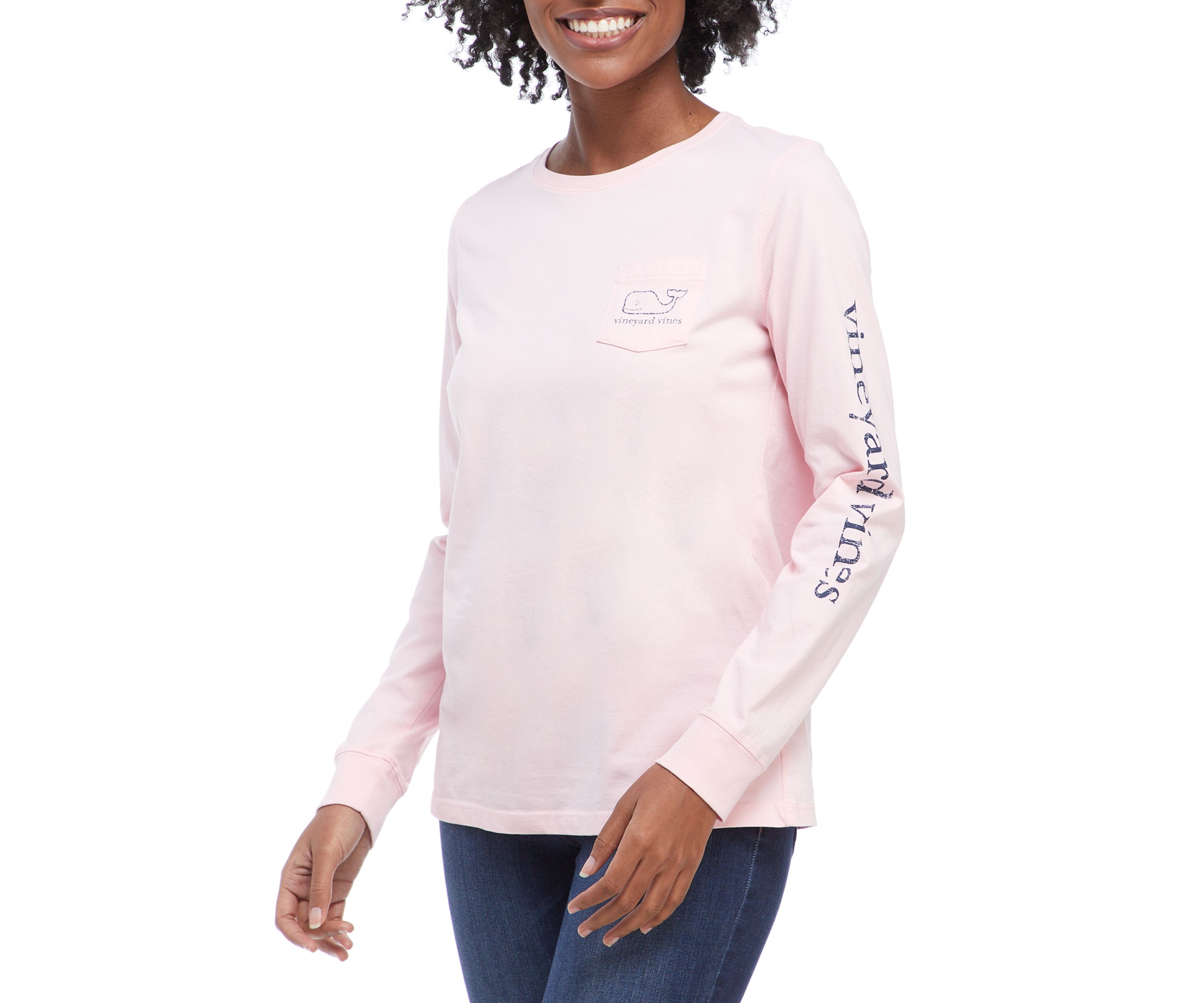 Womens Long Sleeve Vintage Whale Graphic Pocket T-Shirt 