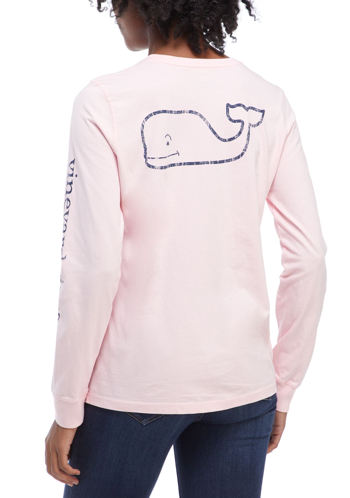 Womens Long Sleeve Vintage Whale Graphic Pocket T-Shirt 