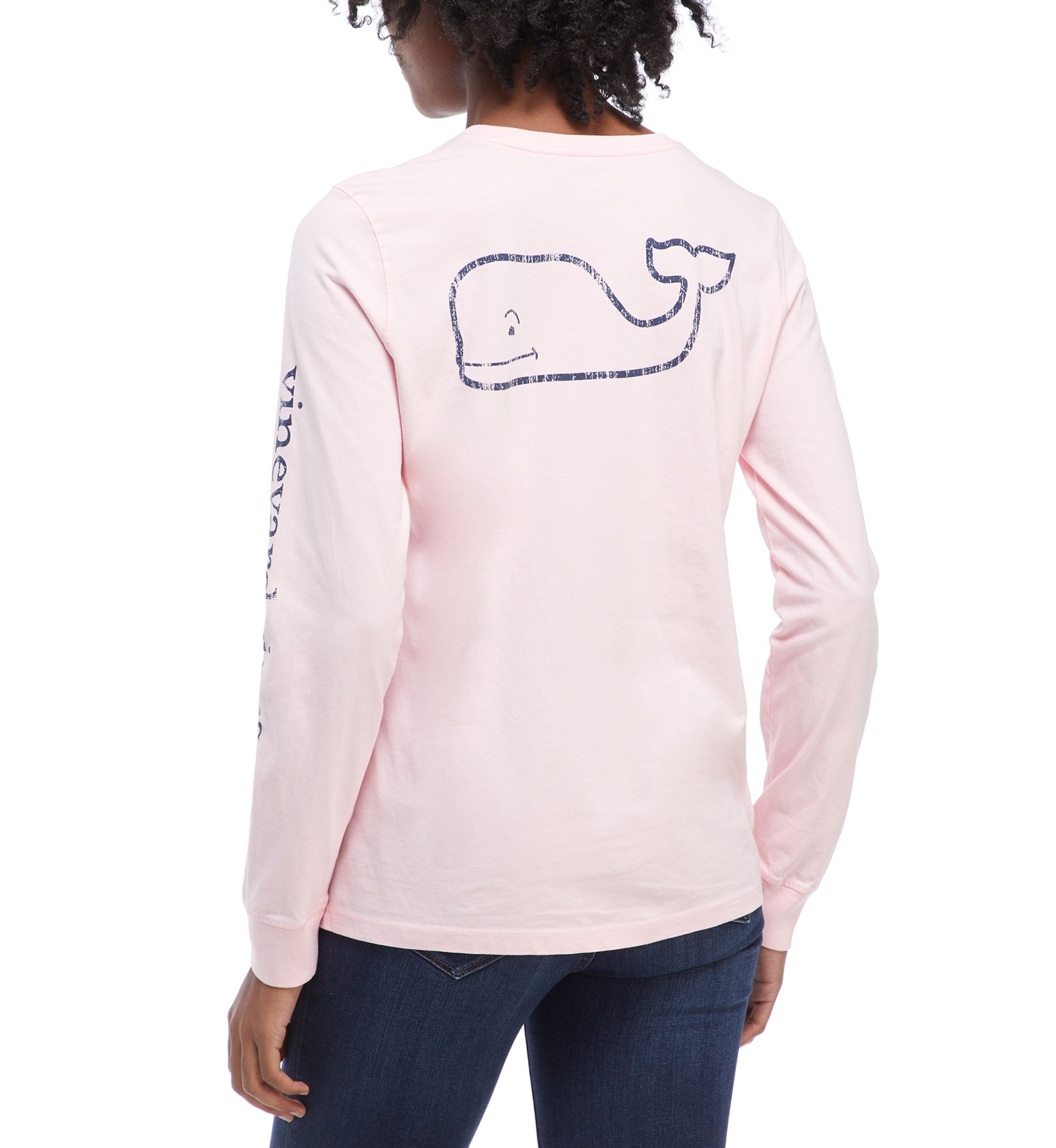 Womens Long Sleeve Vintage Whale Graphic Pocket T-Shirt 