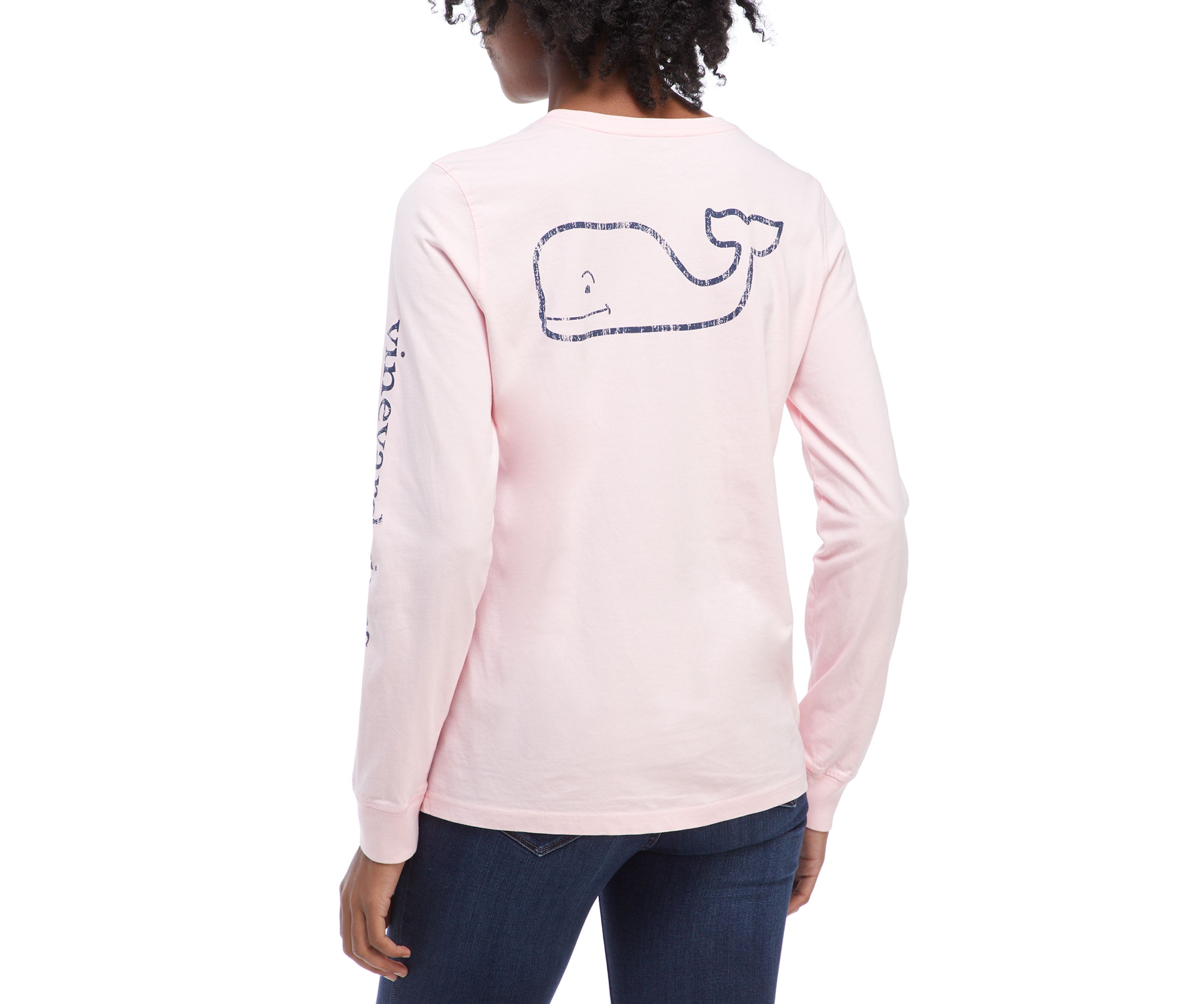 Womens Long Sleeve Vintage Whale Graphic Pocket T-Shirt 