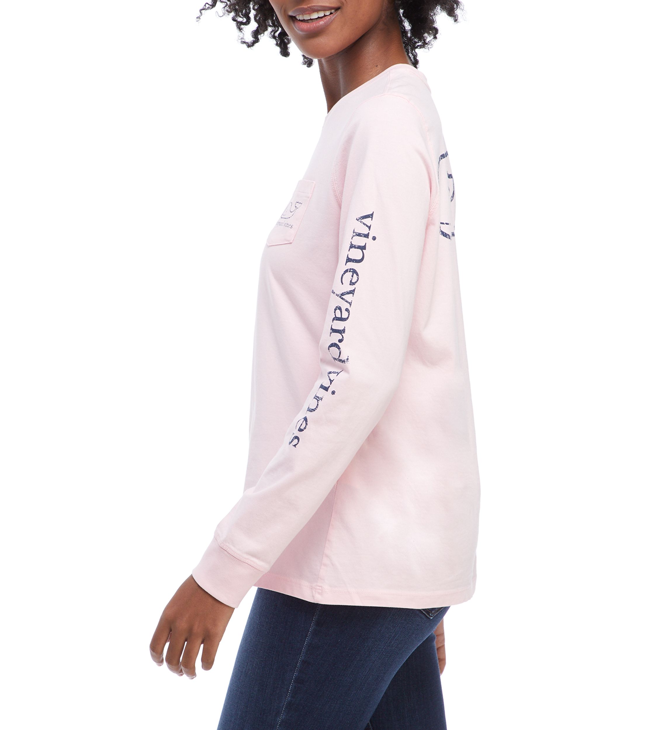 Womens Long Sleeve Vintage Whale Graphic Pocket T-Shirt 