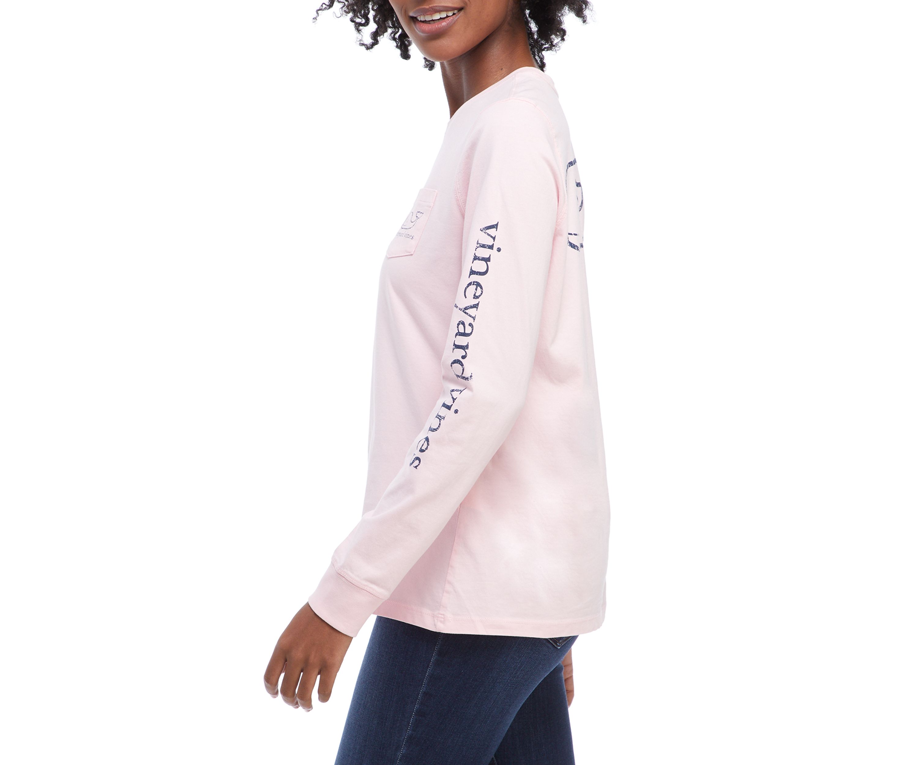 Womens Long Sleeve Vintage Whale Graphic Pocket T-Shirt 