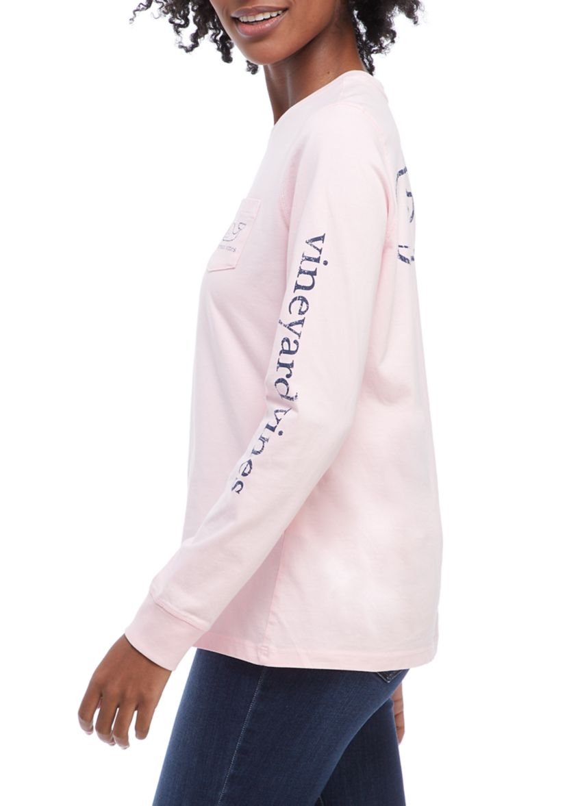 Womens Long Sleeve Vintage Whale Graphic Pocket T-Shirt 