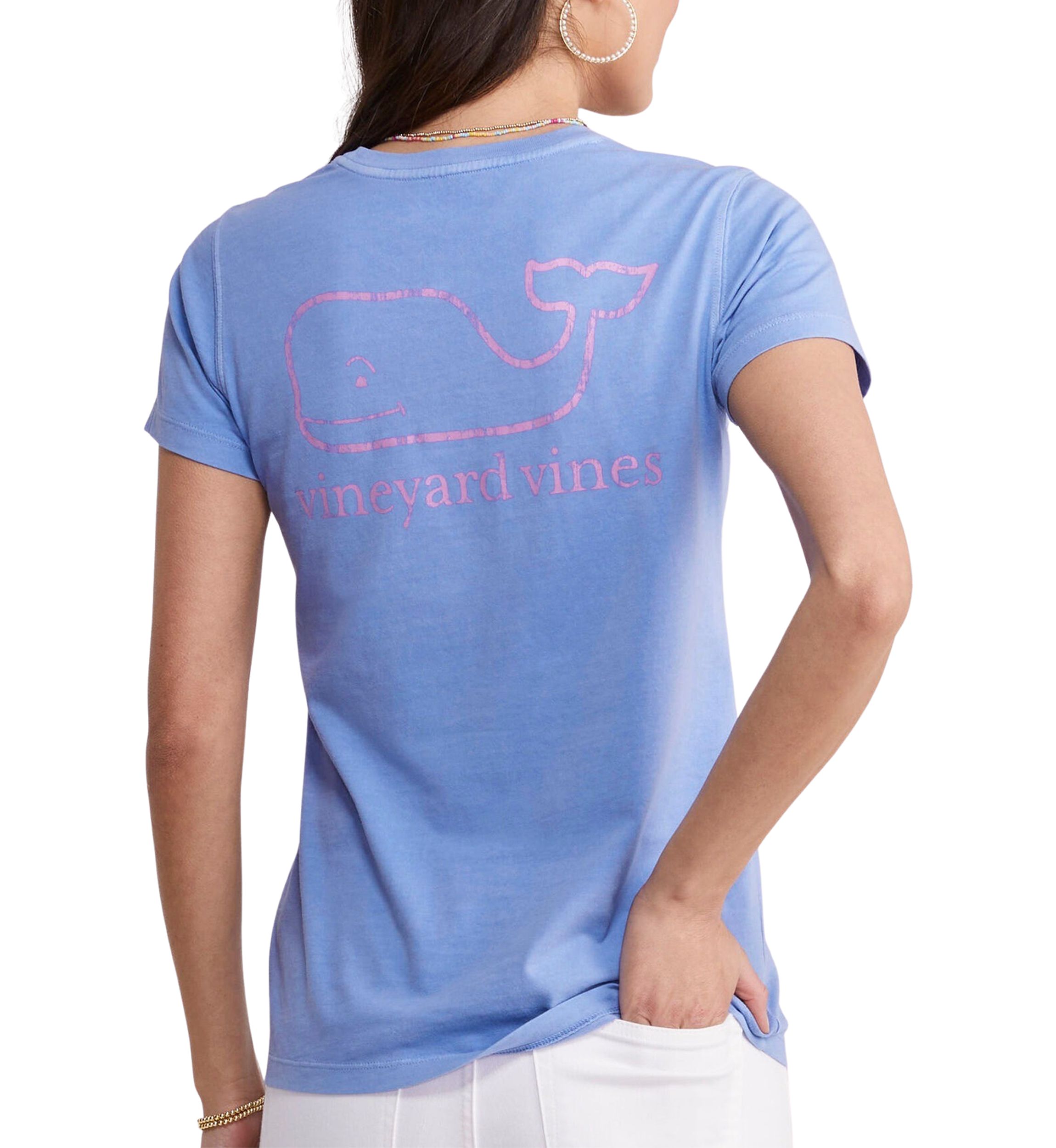 Womens Garment Dyed Vintage Whale Short Sleeve Pocket T-Shirt
