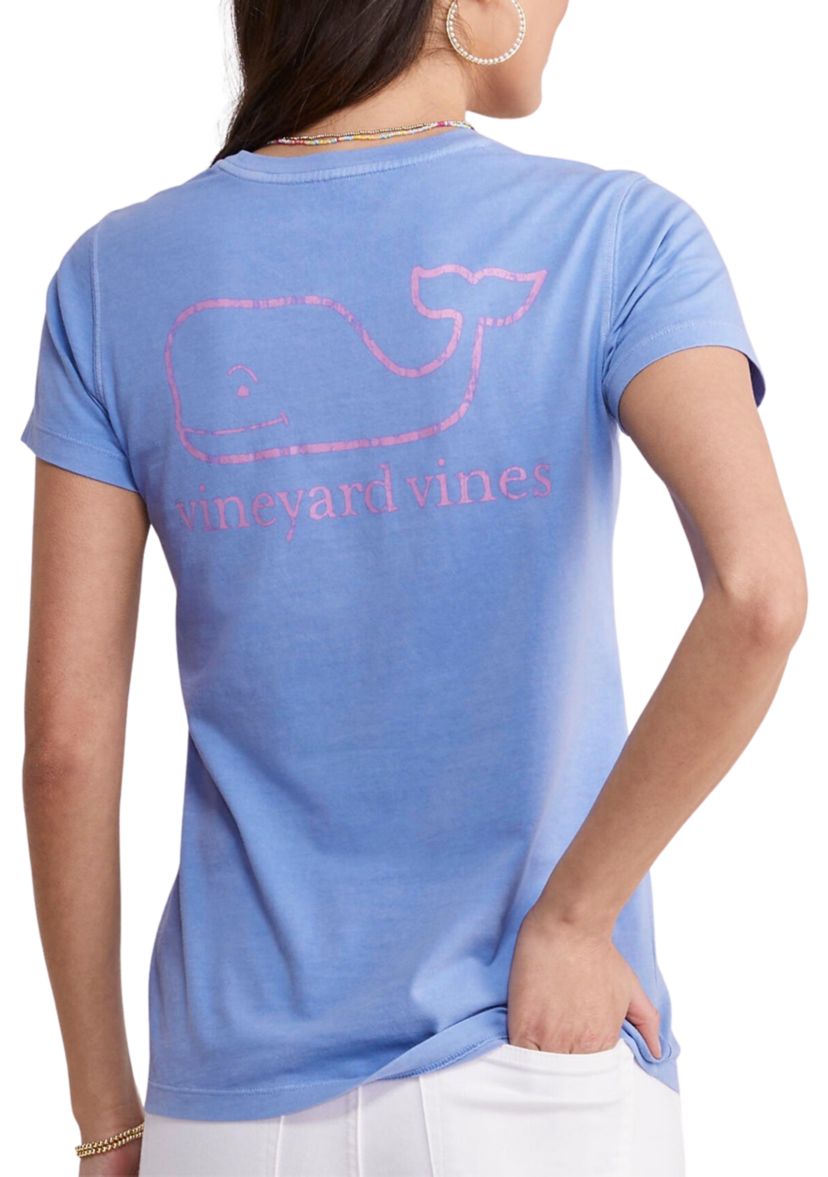 Womens Garment Dyed Vintage Whale Short Sleeve Pocket T-Shirt
